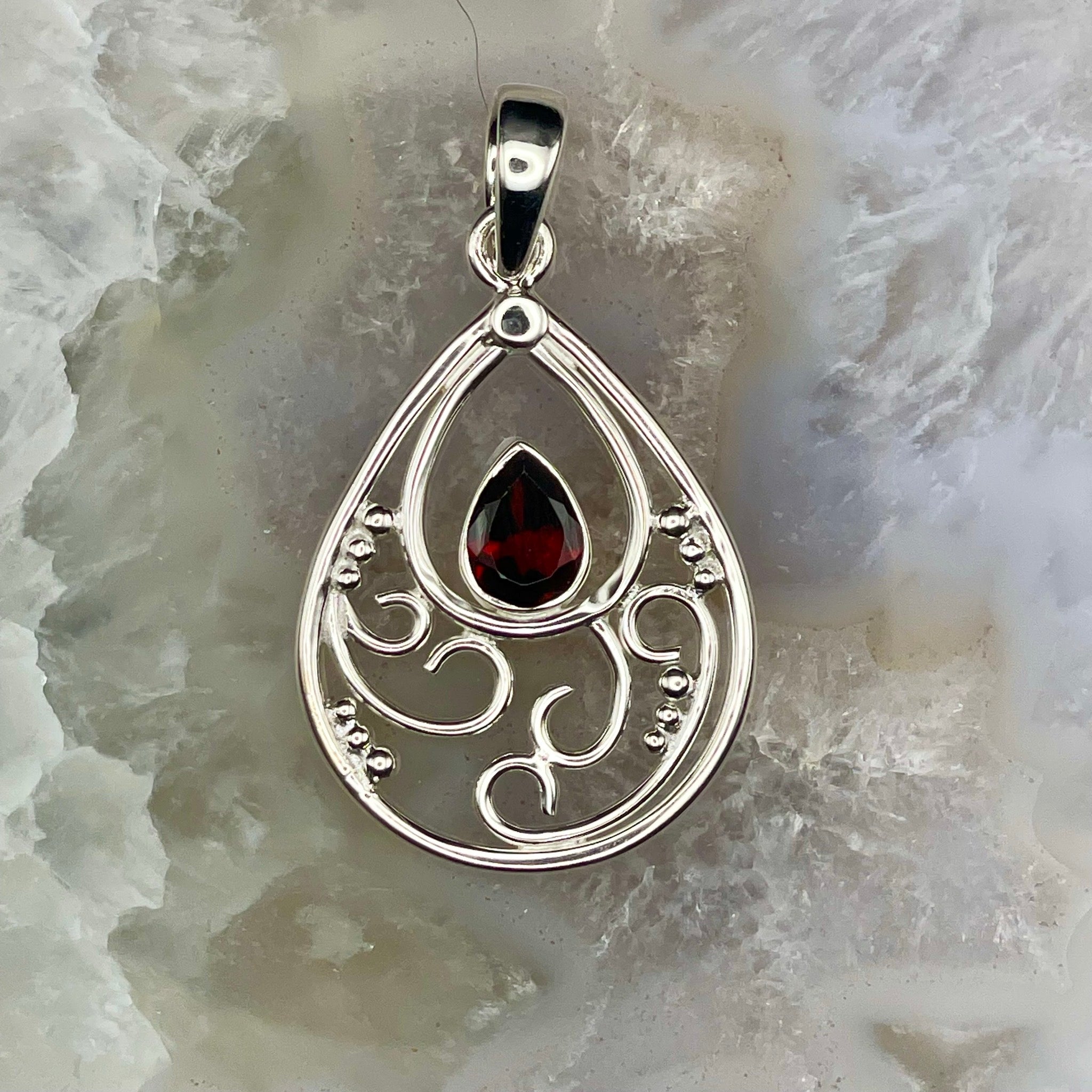 Garnet Pendant Sterling Silver