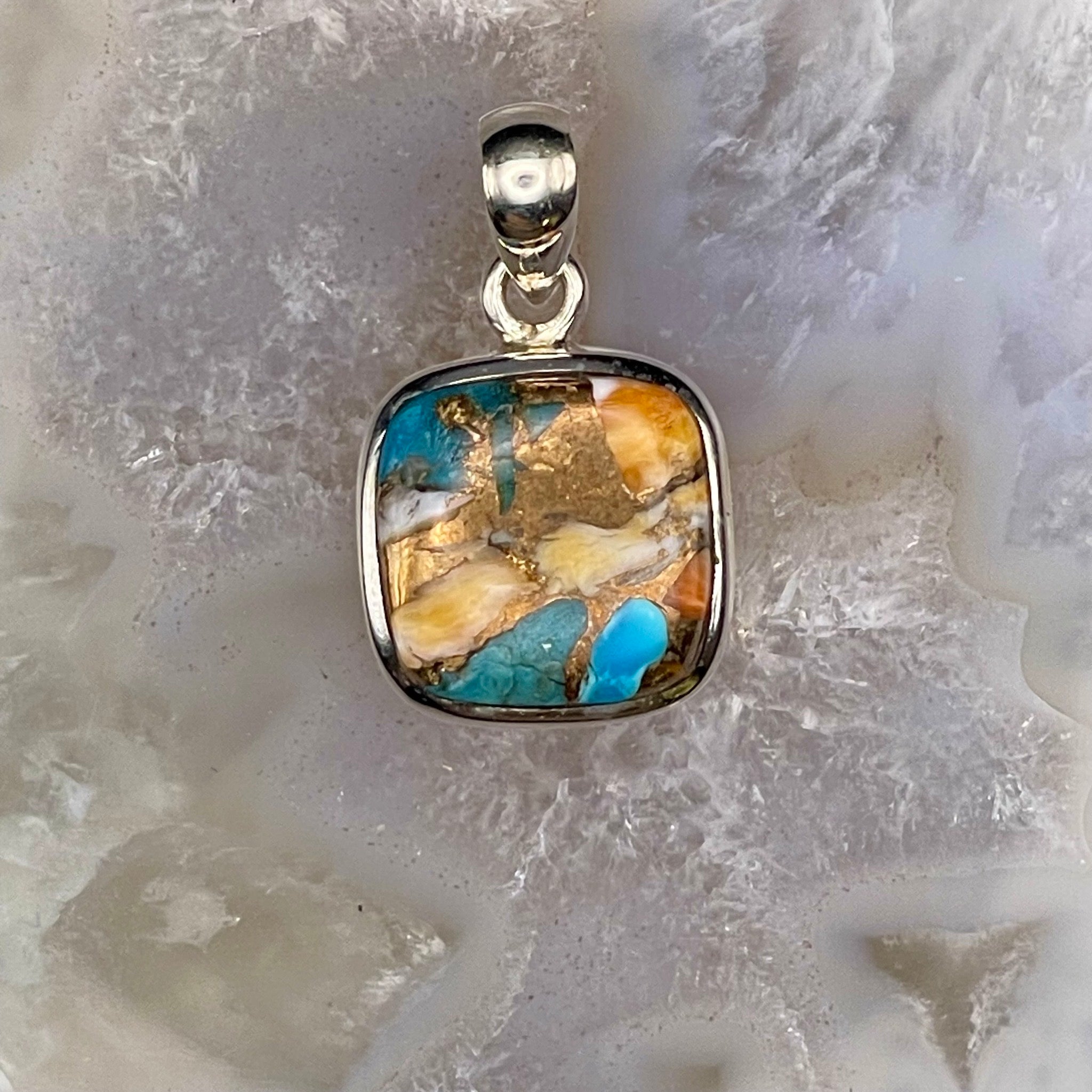 Square Mohave Copper Turquoise Pendant Sterling Silver