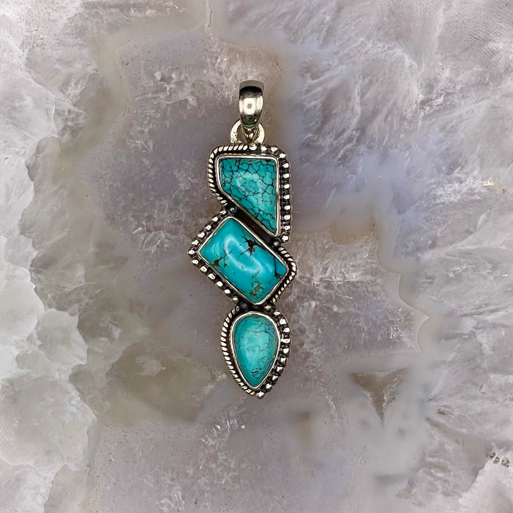 3 Stone Turquoise Pendant Sterling Silver