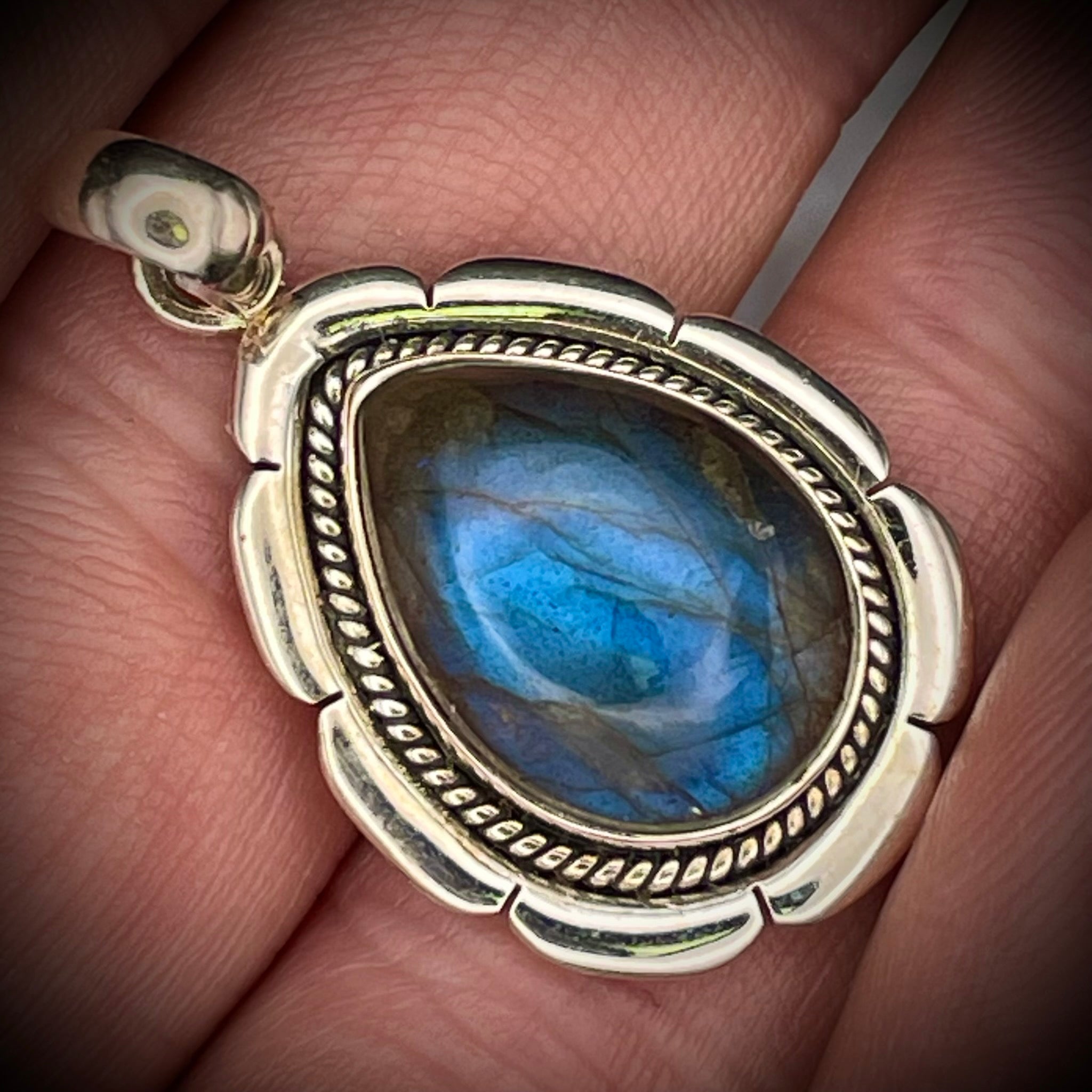 Teardrop Labradorite Pendant Sterling Silver