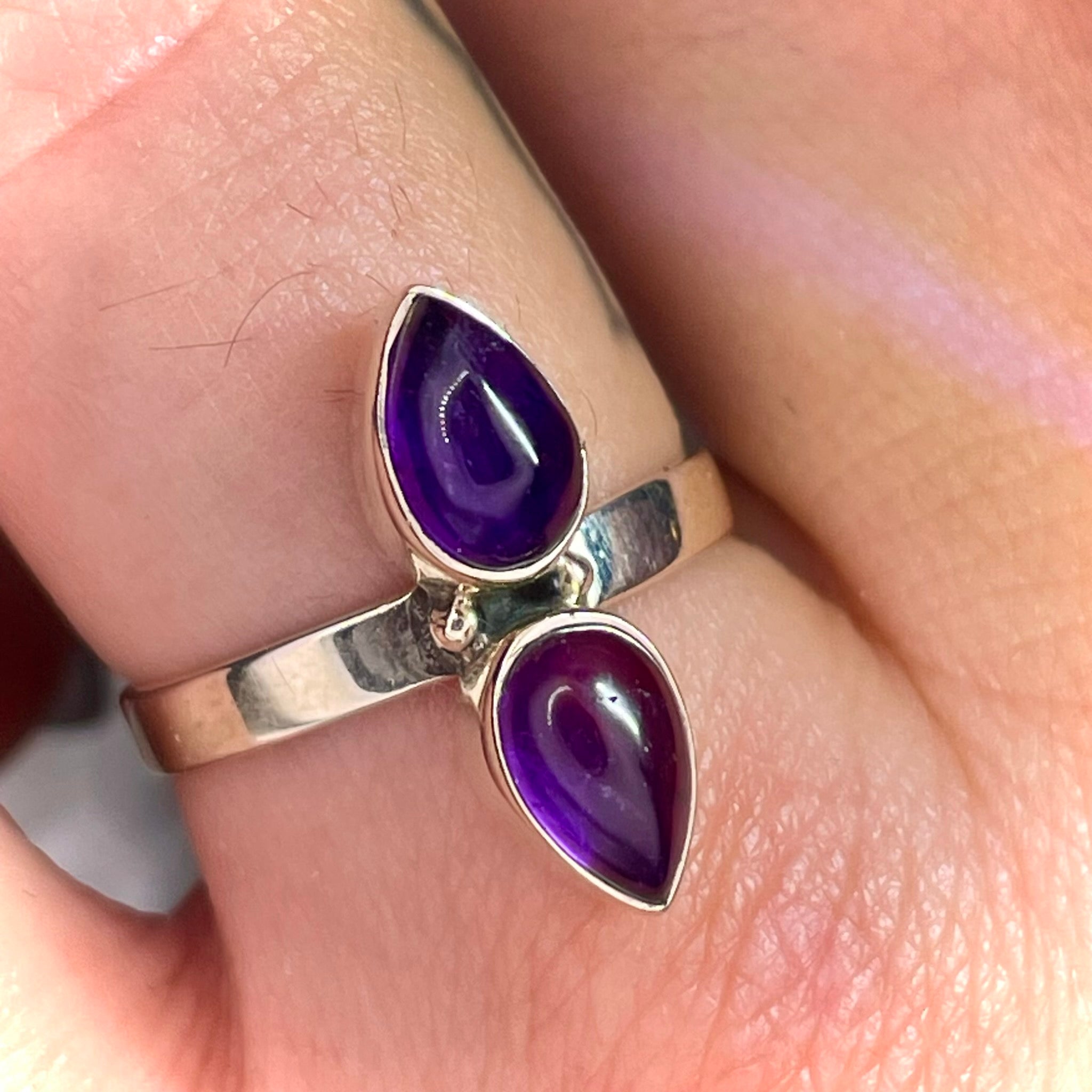 Double Teardrop Amethyst Ring Sterling Silver