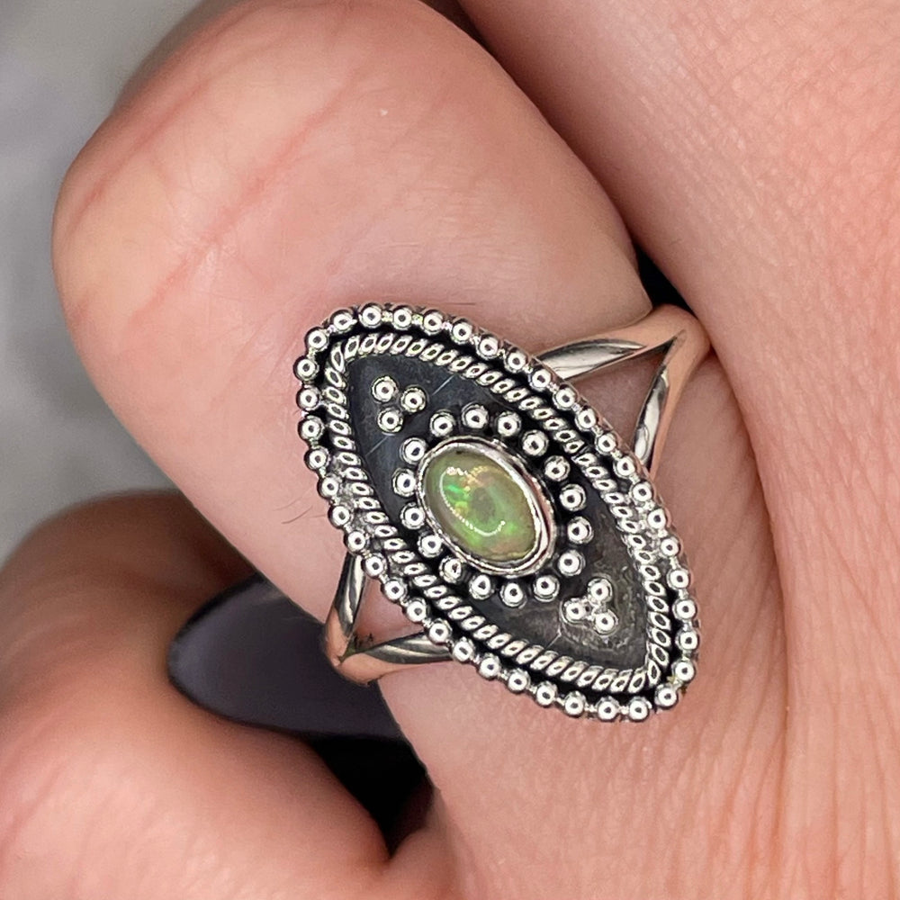 Oval Opal Ring Sterling Silver