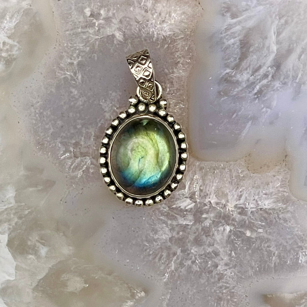 Round Labradorite Pendant Sterling Silver