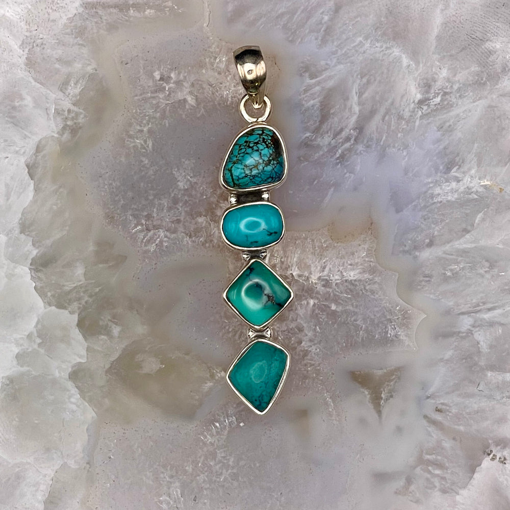 4 Stone Turquoise Pendant Sterling Silver