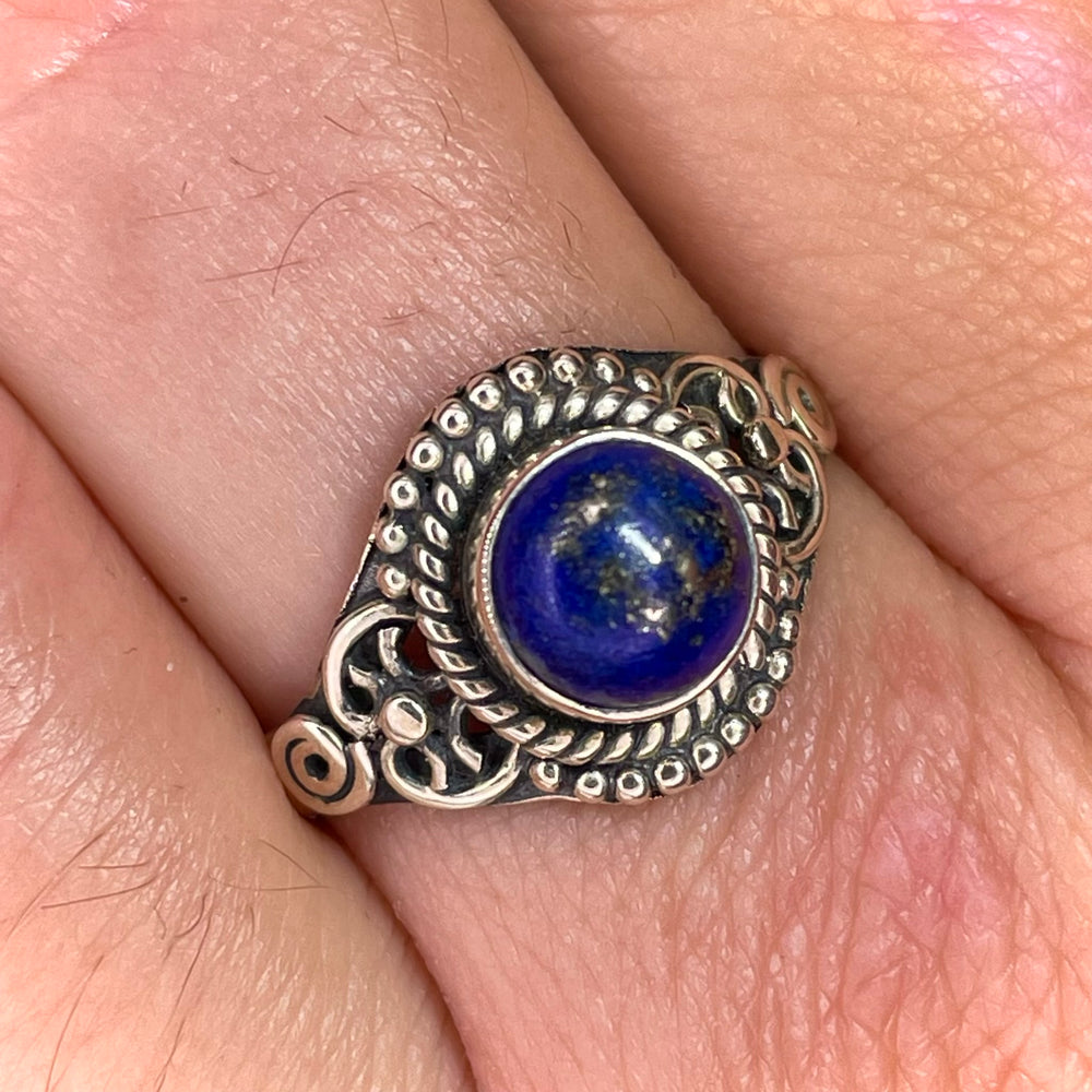 Round Lapis Lazuli Ring Sterling Silver