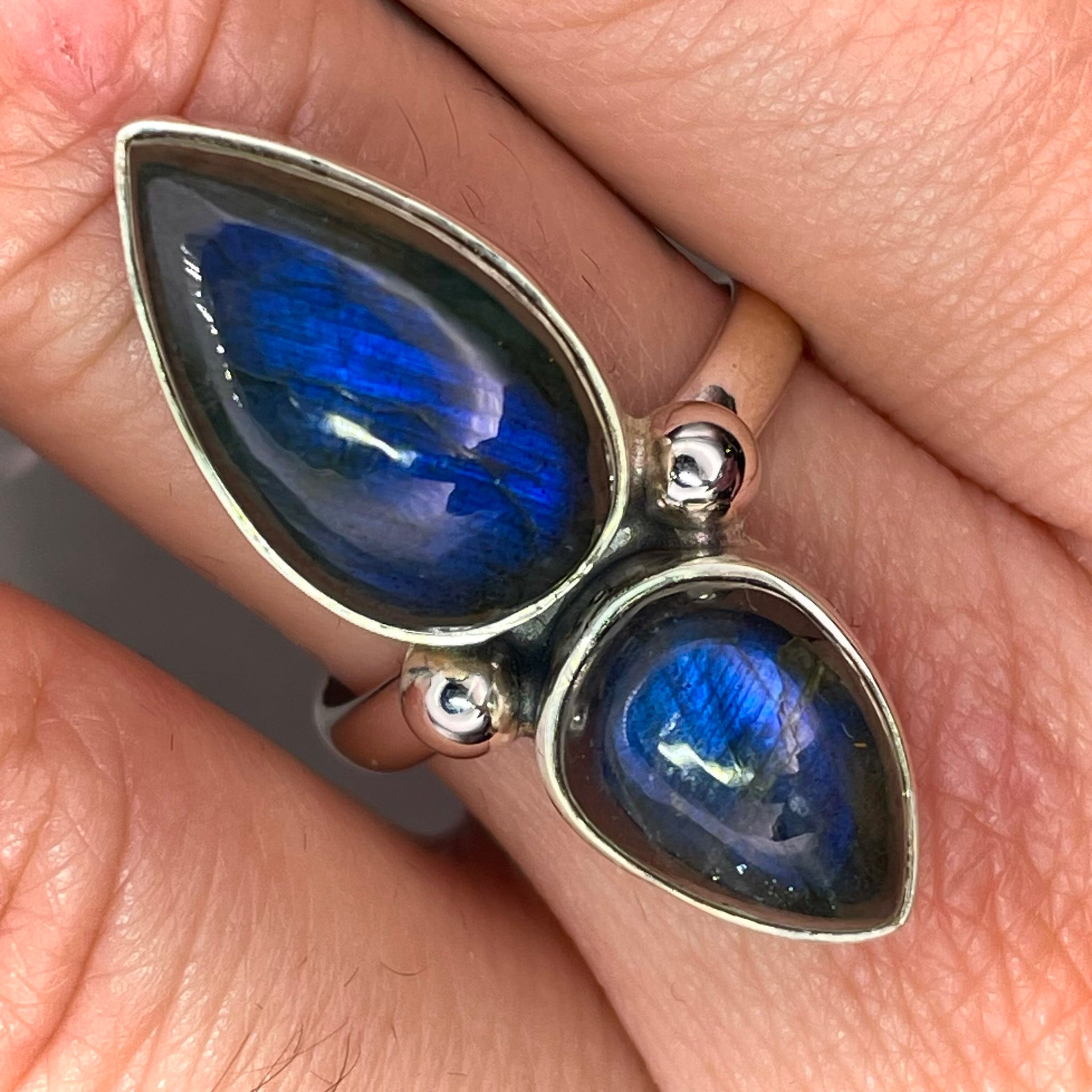 Double Teardrop Labradorite Ring Sterling Silver