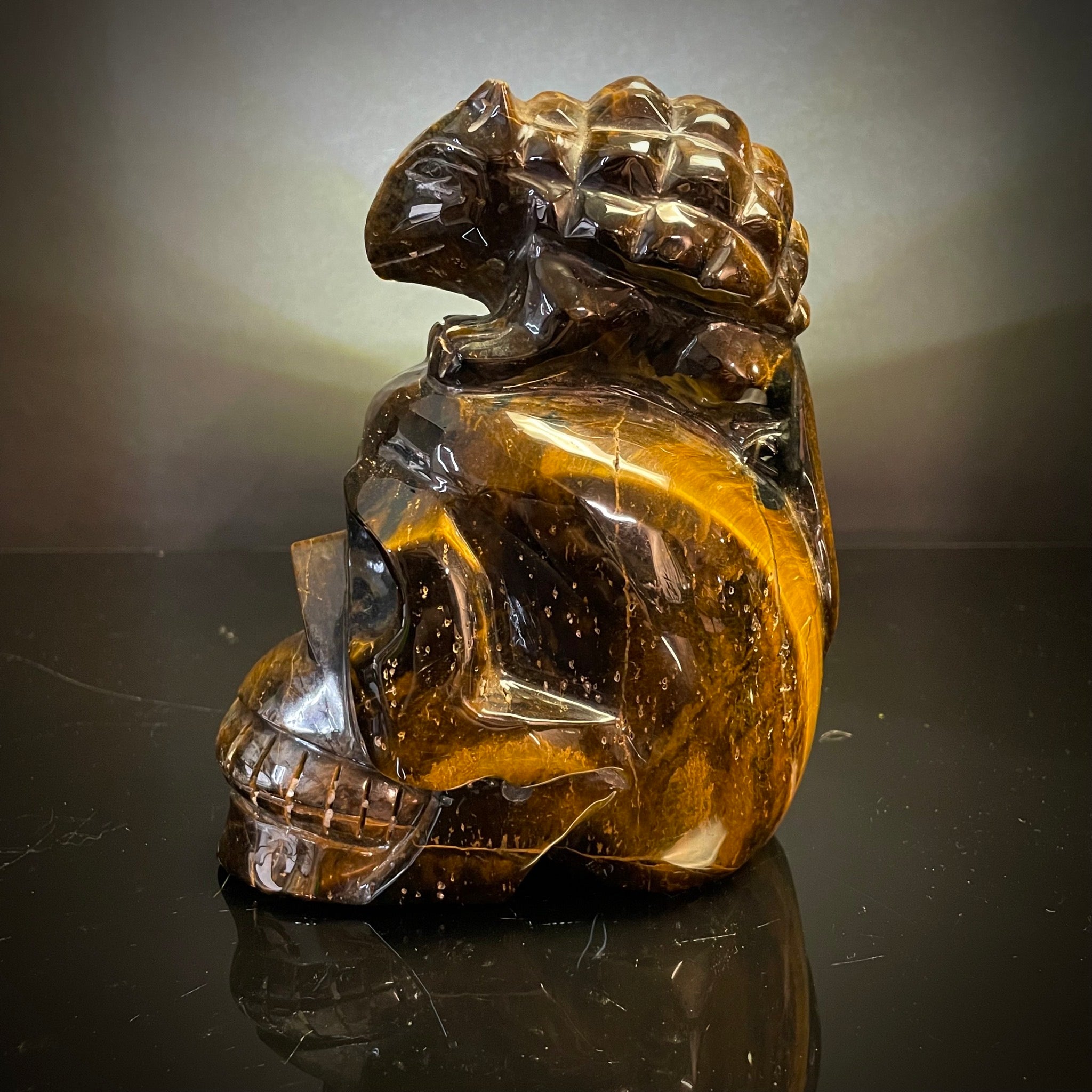 Tigers Eye Skull with Armadillo