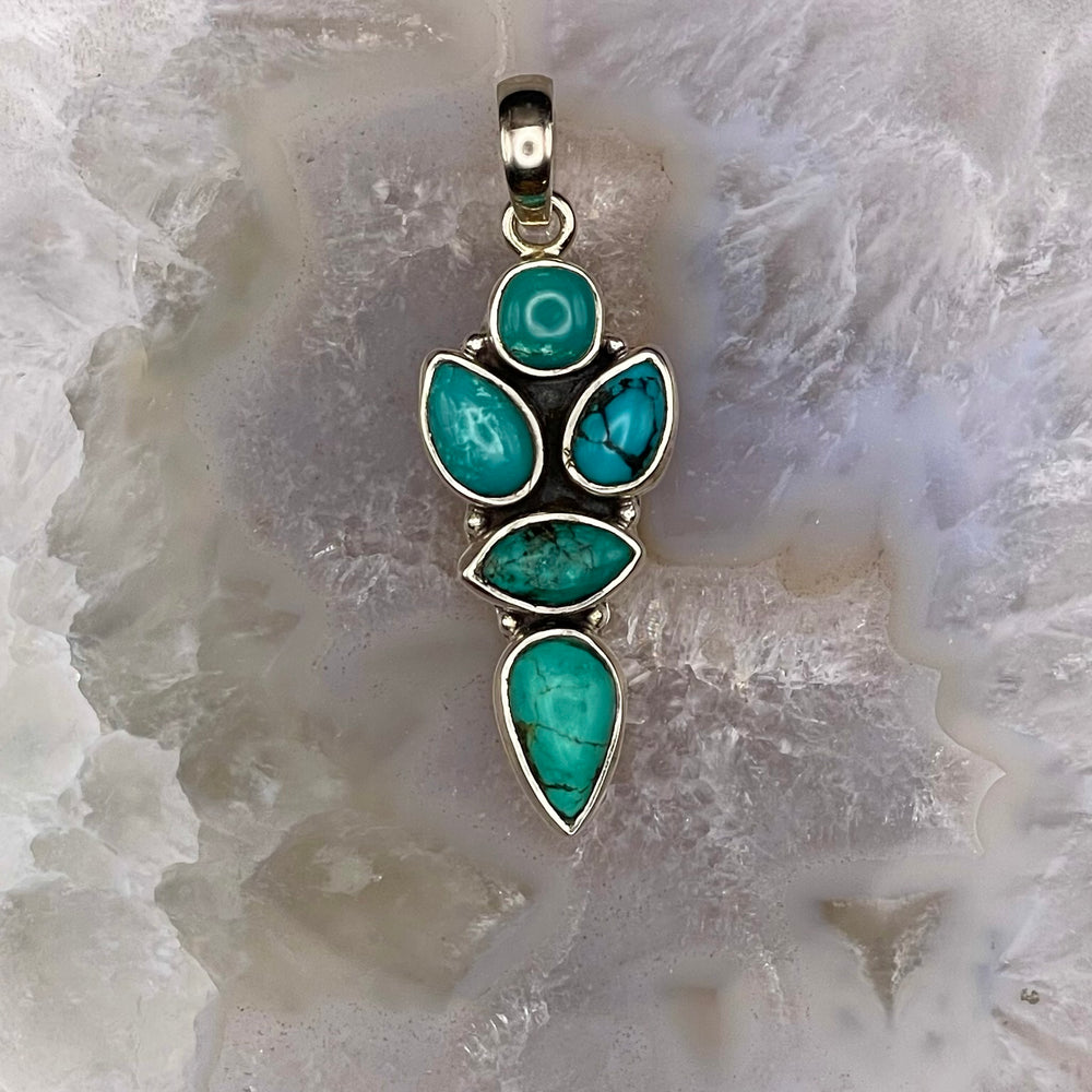 5 Stone Turquoise Pendant Sterling Silver