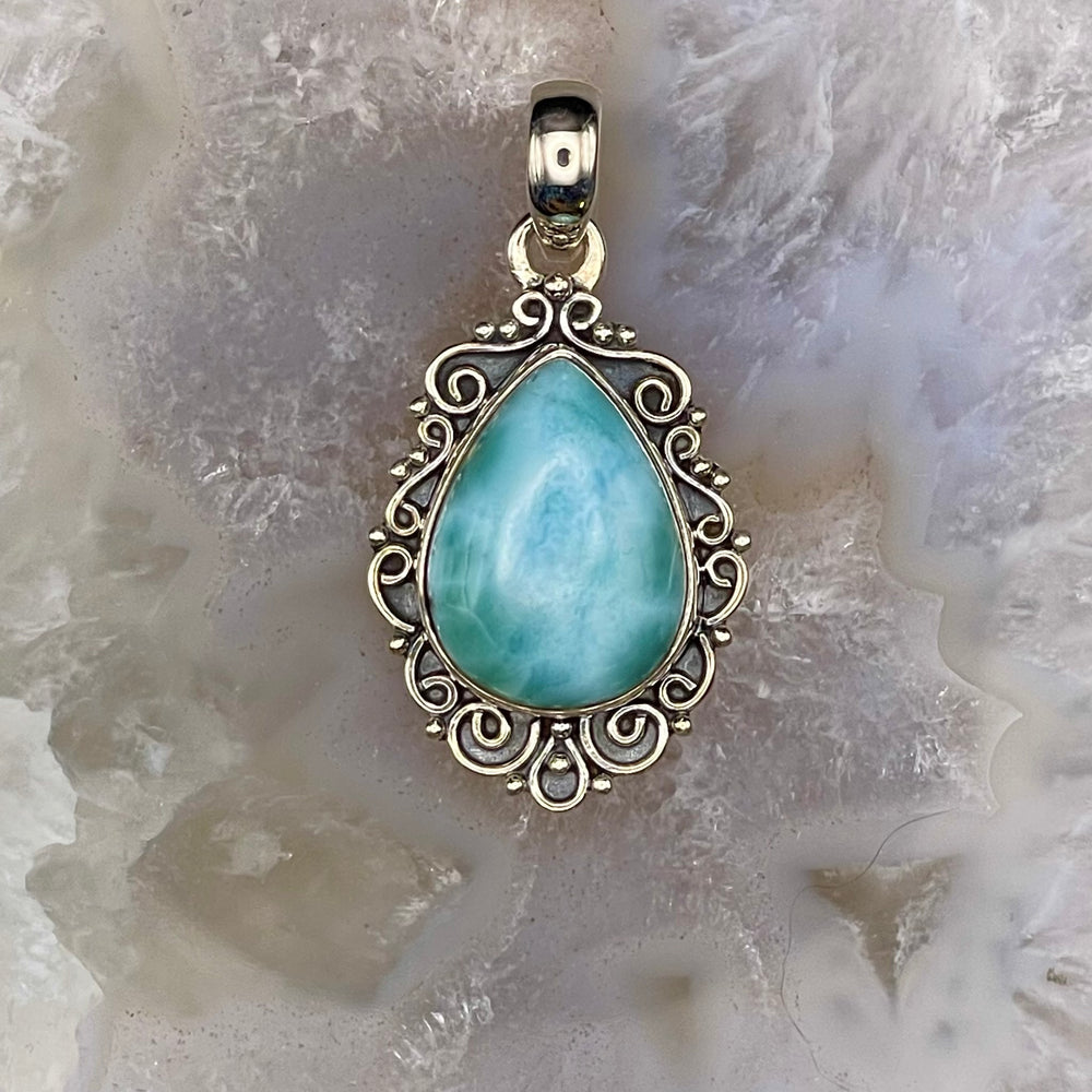 Teardrop Larimar Pendant Sterling Silver