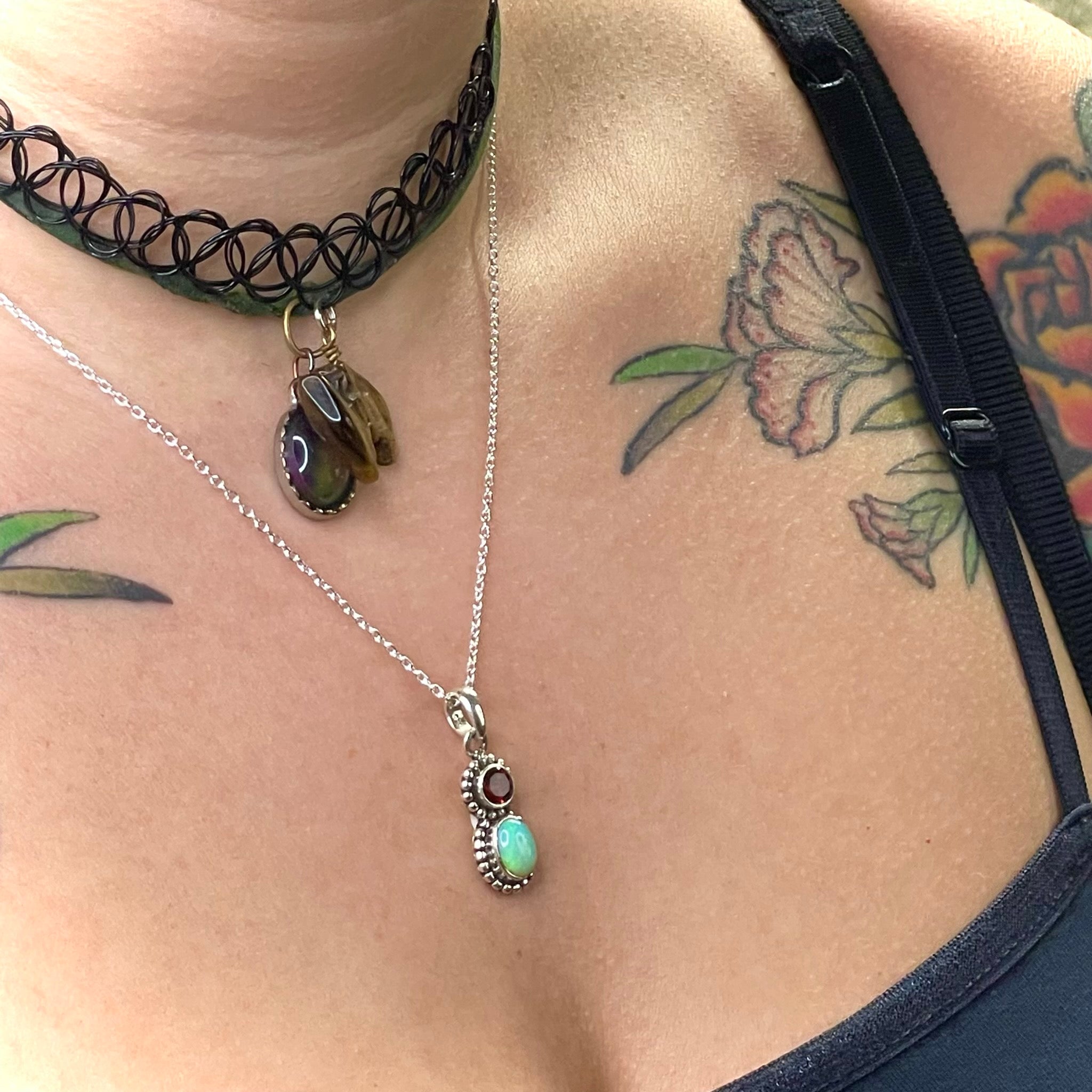 Garnet and Ethiopian Opal Pendant