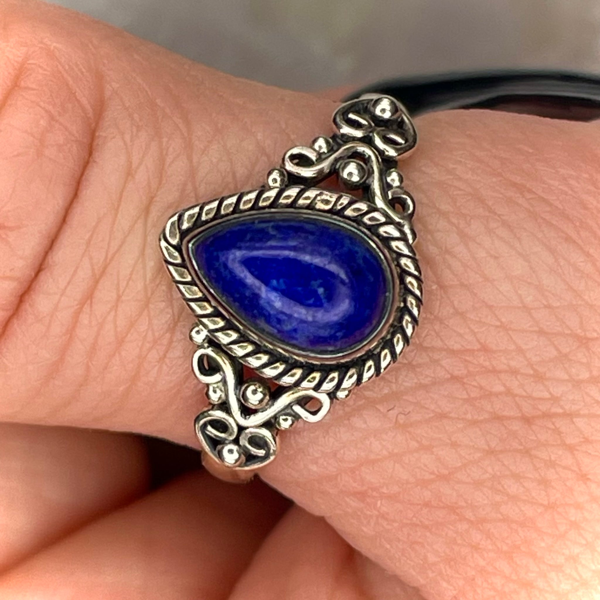 Teardrop Lapis Lazuli Ring Sterling Silver