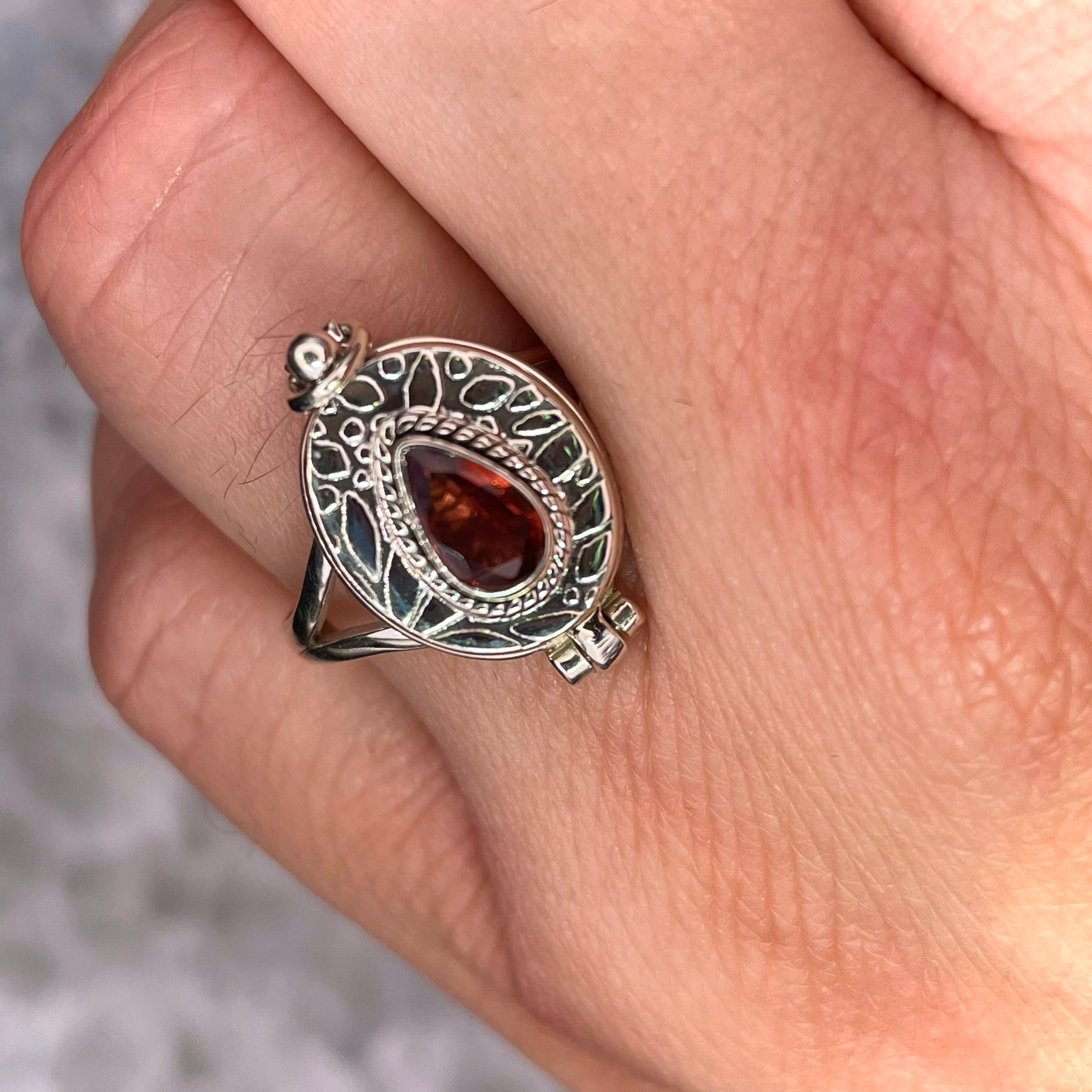 Garnet Poison Ring Sterling Silver