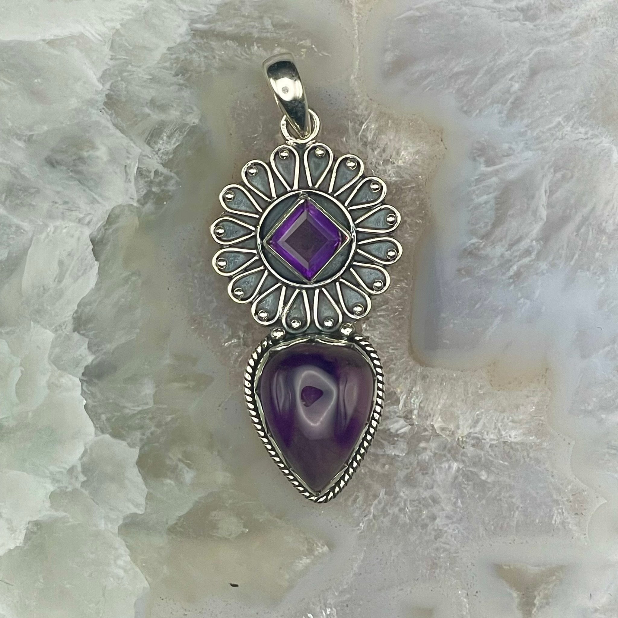 2 Stone Amethyst Pendant Sterling Silver