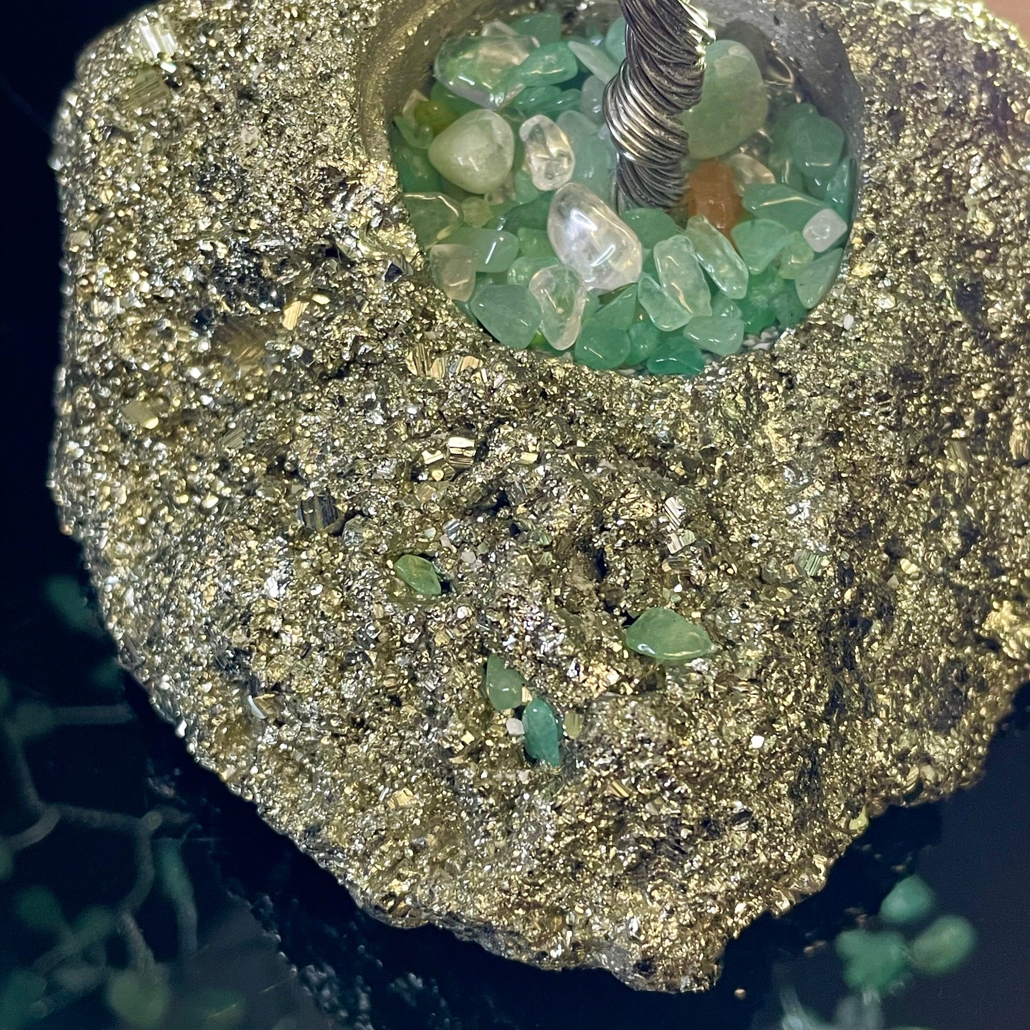 Green Aventurine on Pyrite Mojo Tree