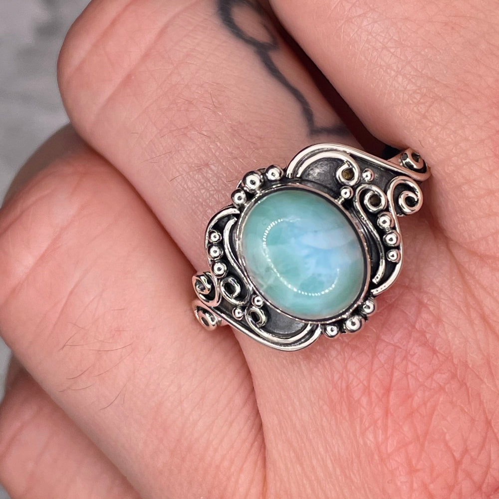 Oval Larimar Ring Sterling Silver