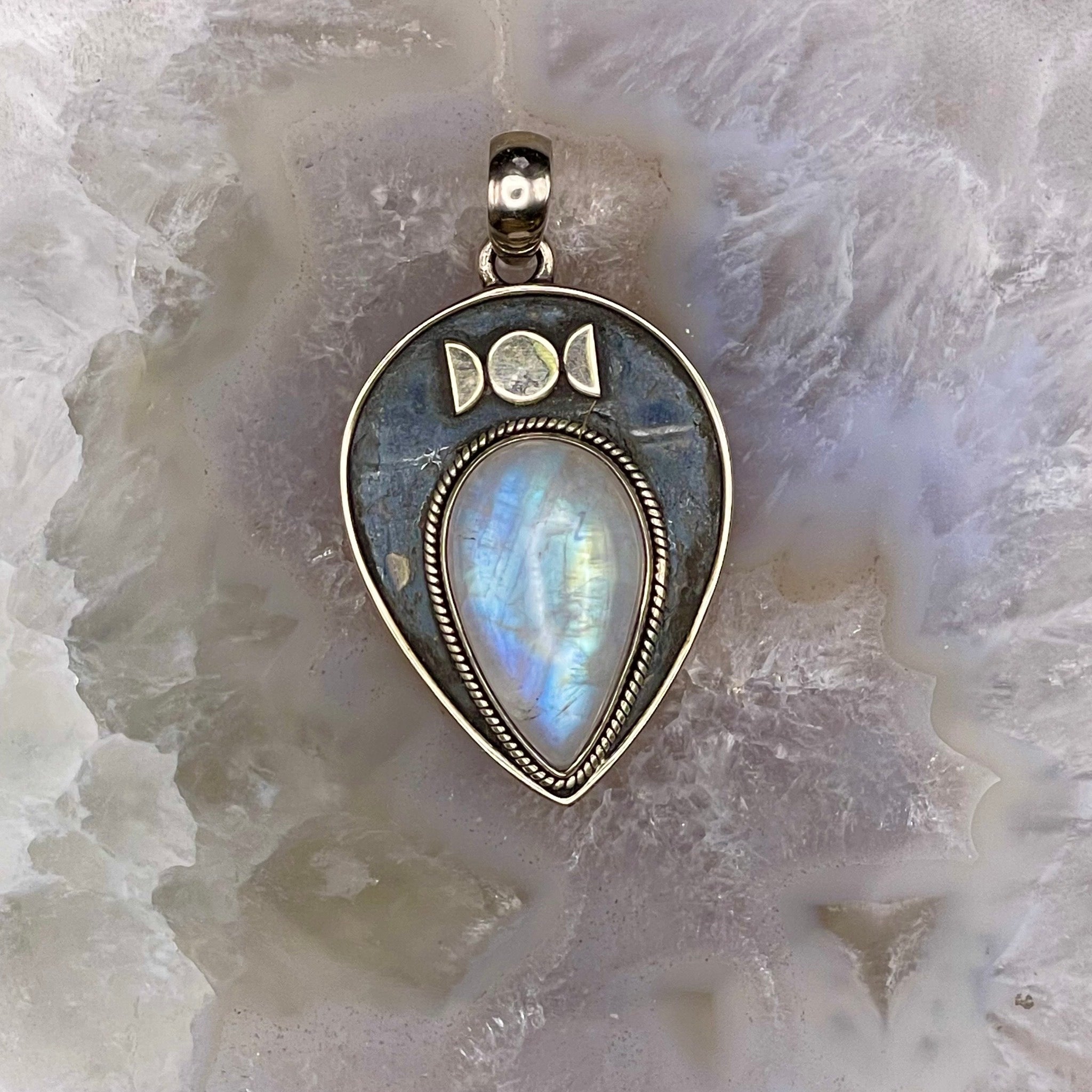 Moonstone With Triple Moon Pendant Sterling Silver