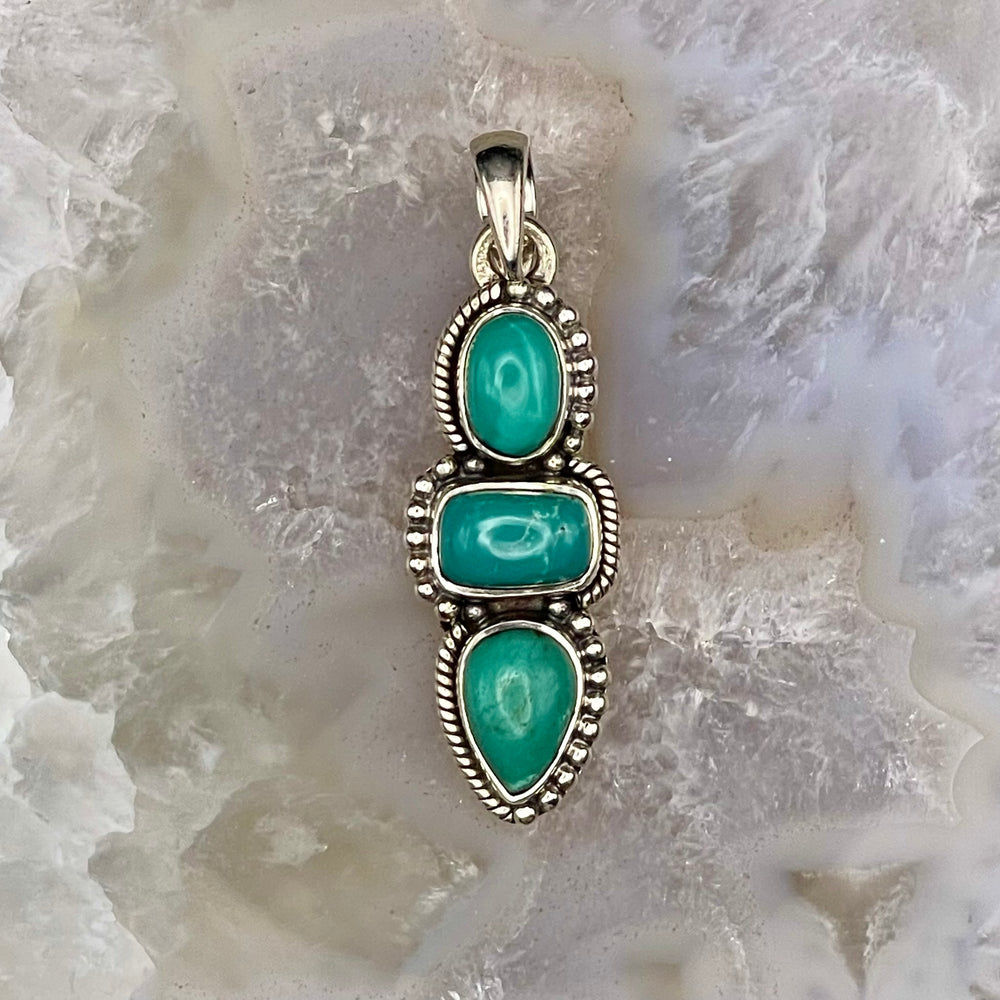 3 Stone Turquoise Pendant Sterling Silver