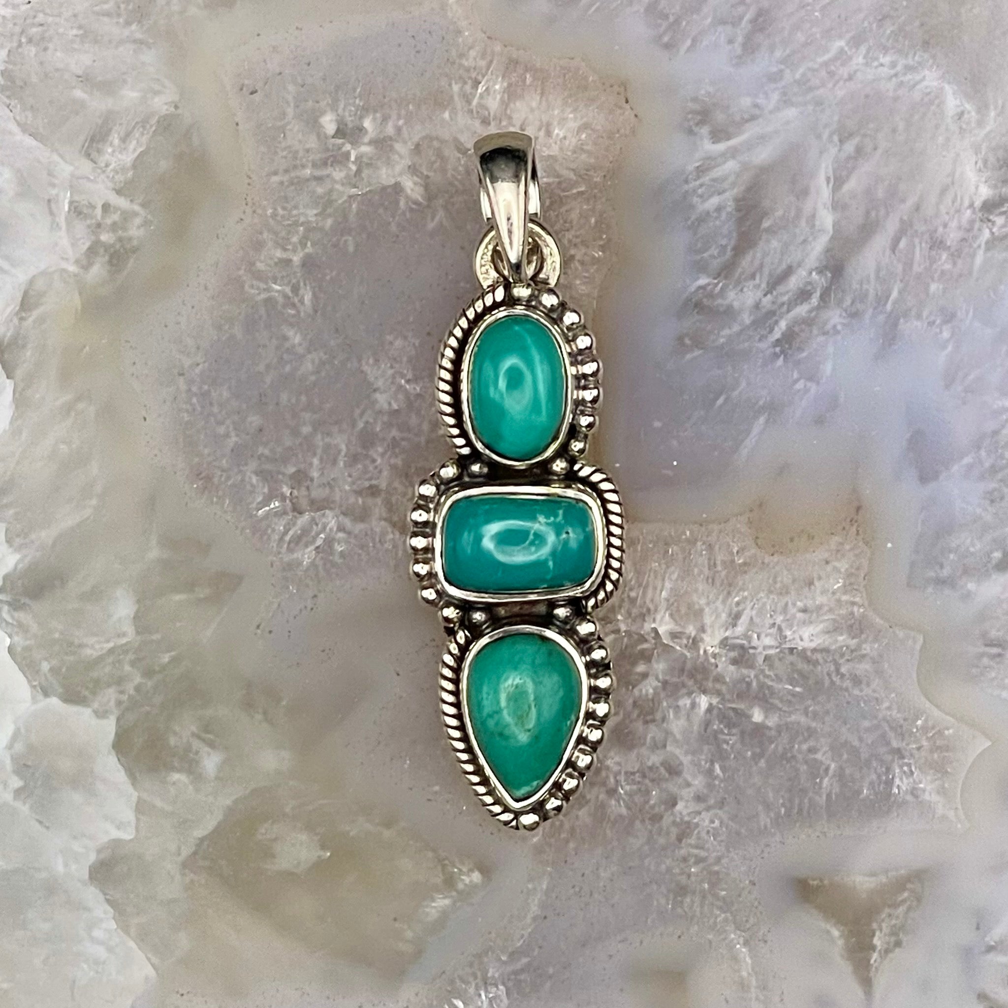 3 Stone Turquoise Pendant Sterling Silver