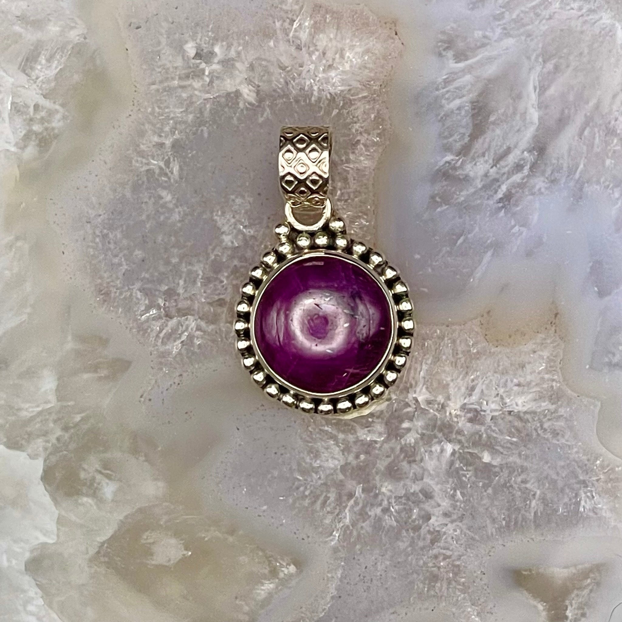 Round Ruby Pendant Sterling Silver