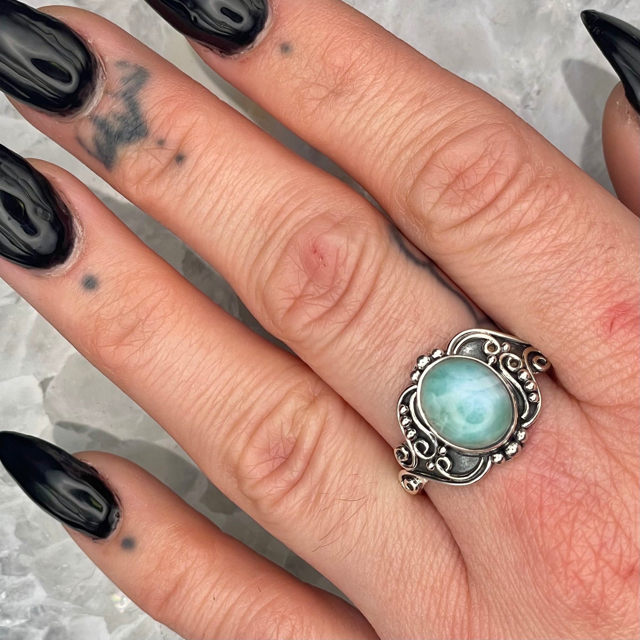 Oval Larimar Ring Sterling Silver