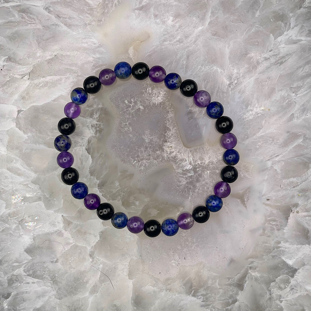 Amethyst, Lapis Lazuli & Black Tourmaline Stretch Bracelet