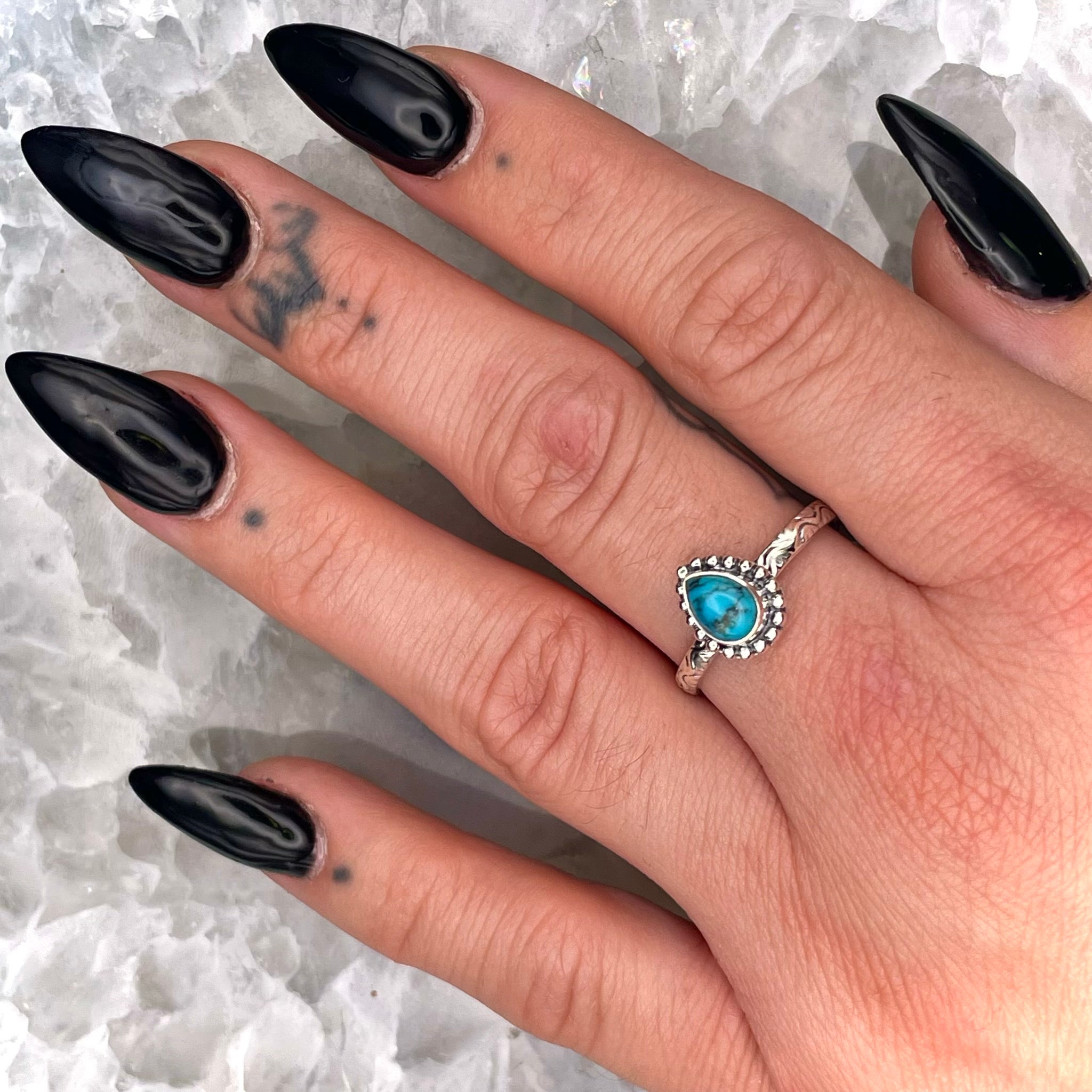 Teardrop Turquoise Ring Sterling Silver