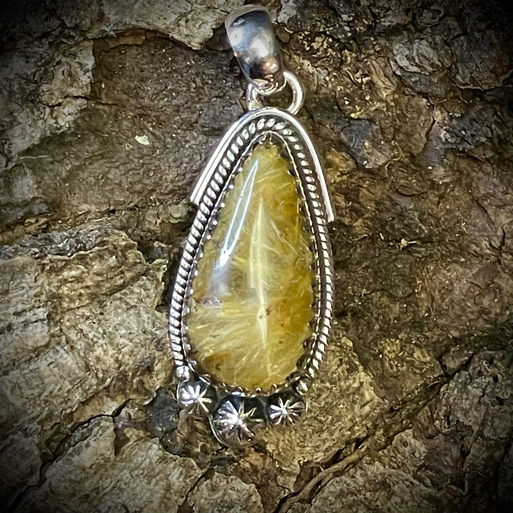 Rutilated Quartz Pendant Sterling Silver