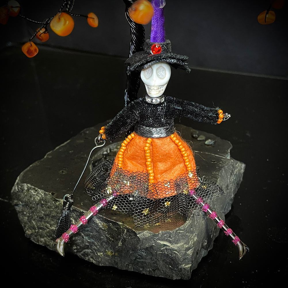 Orange Adventurine on Black Tourmaline with Skeleton