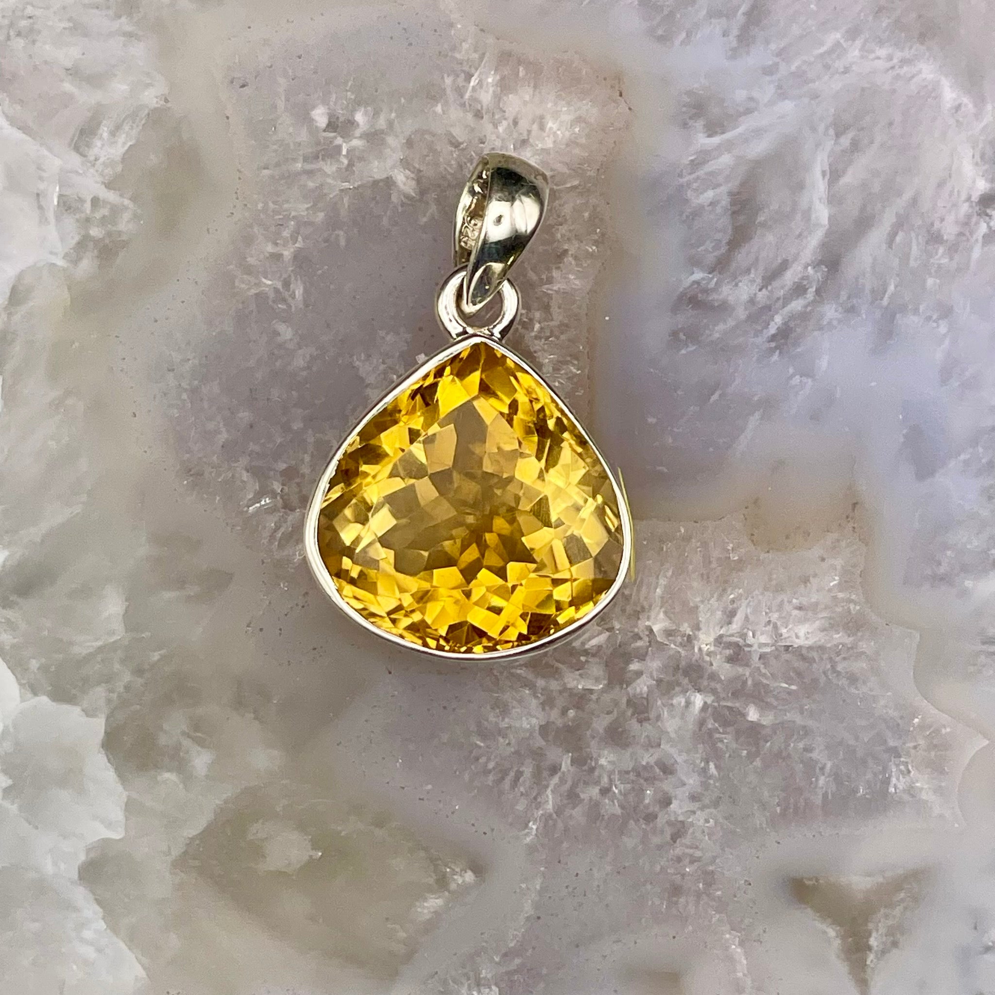 Faceted Teardrop Citrine Pendant Sterling Silver