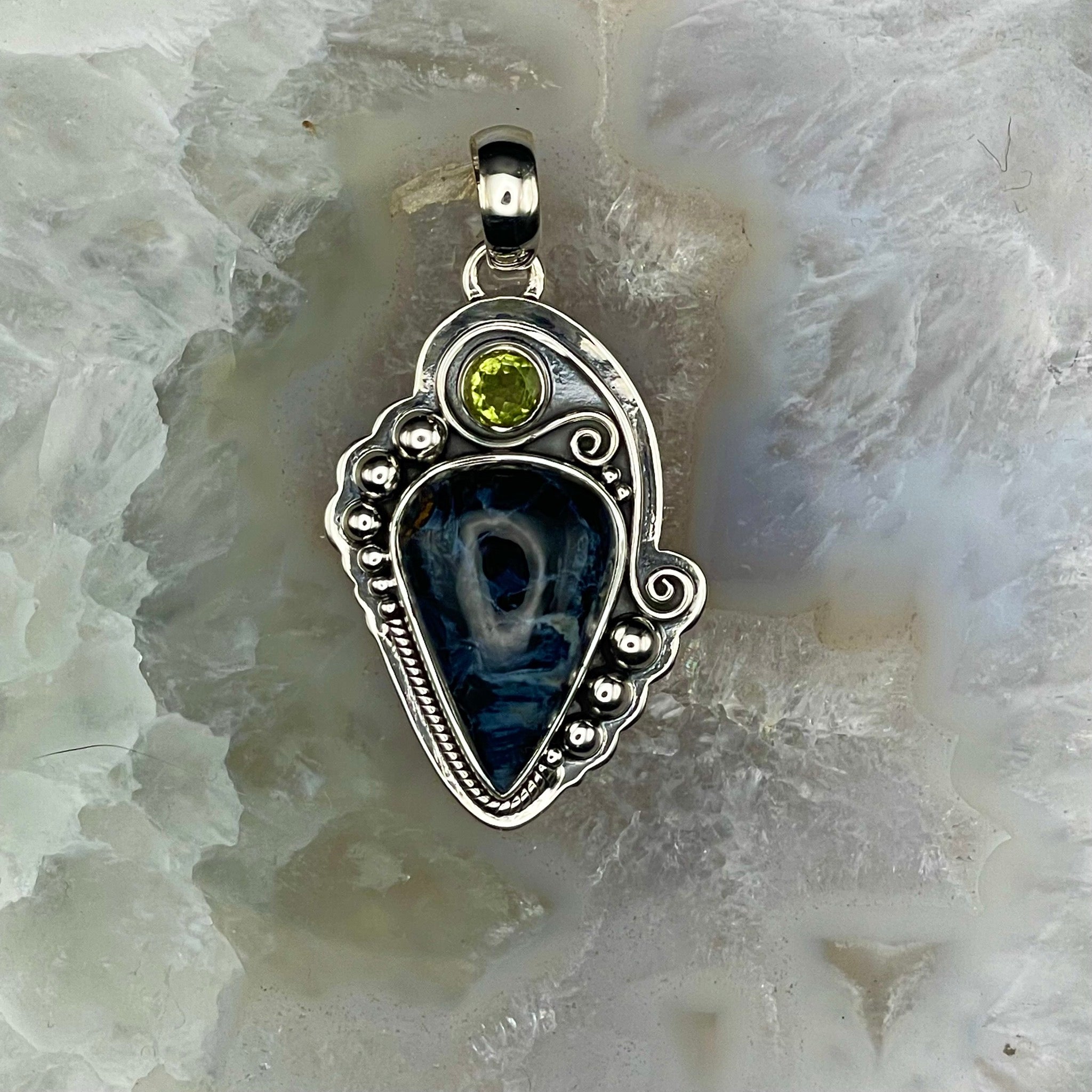 Pietersite with Peridot Pendant Sterling Silver