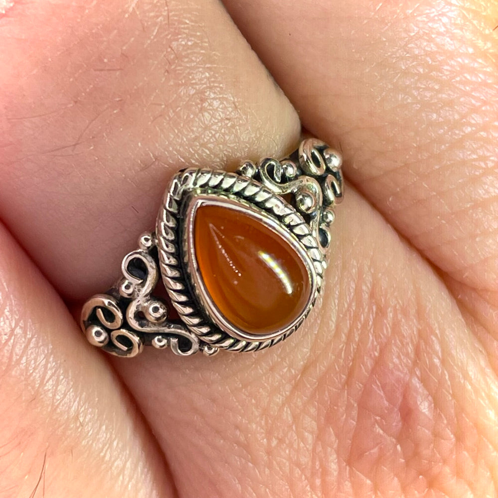 Teardrop Carnelian Ring Sterling Silver