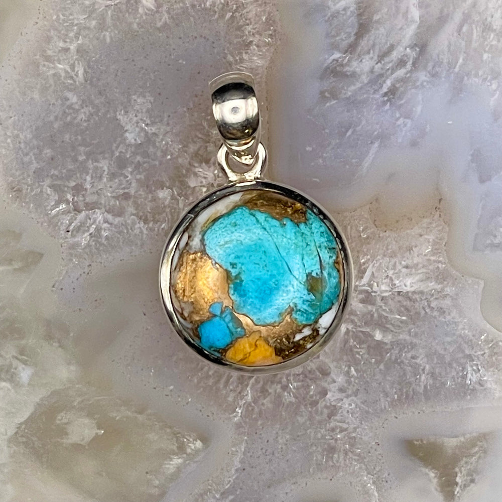 Round Mohave Copper Turquoise Pendant Sterling Silver