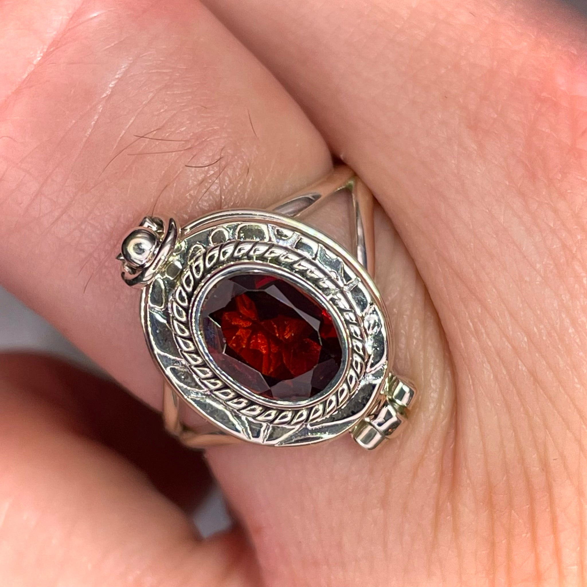 Garnet Poison Ring Sterling Silver