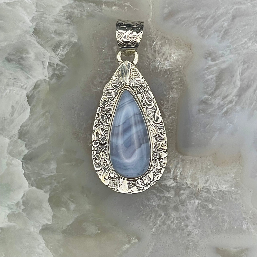 Blue Lace Agate Pendant Sterling Silver