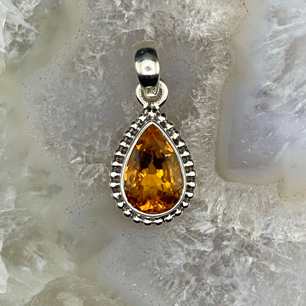 Teardrop Faceted Citrine Pendant Sterling Silver