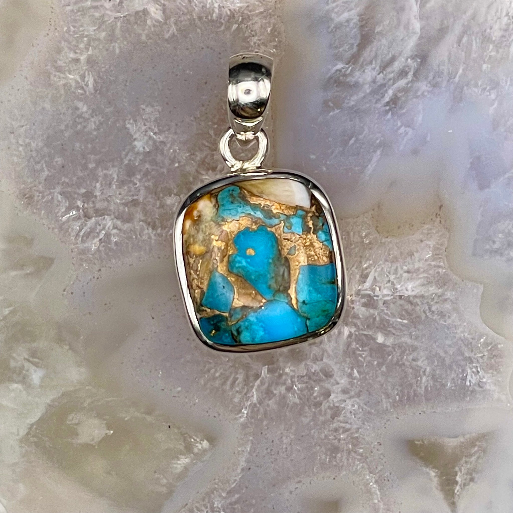 Square Mohave Copper Turquoise Pendant Sterling Silver