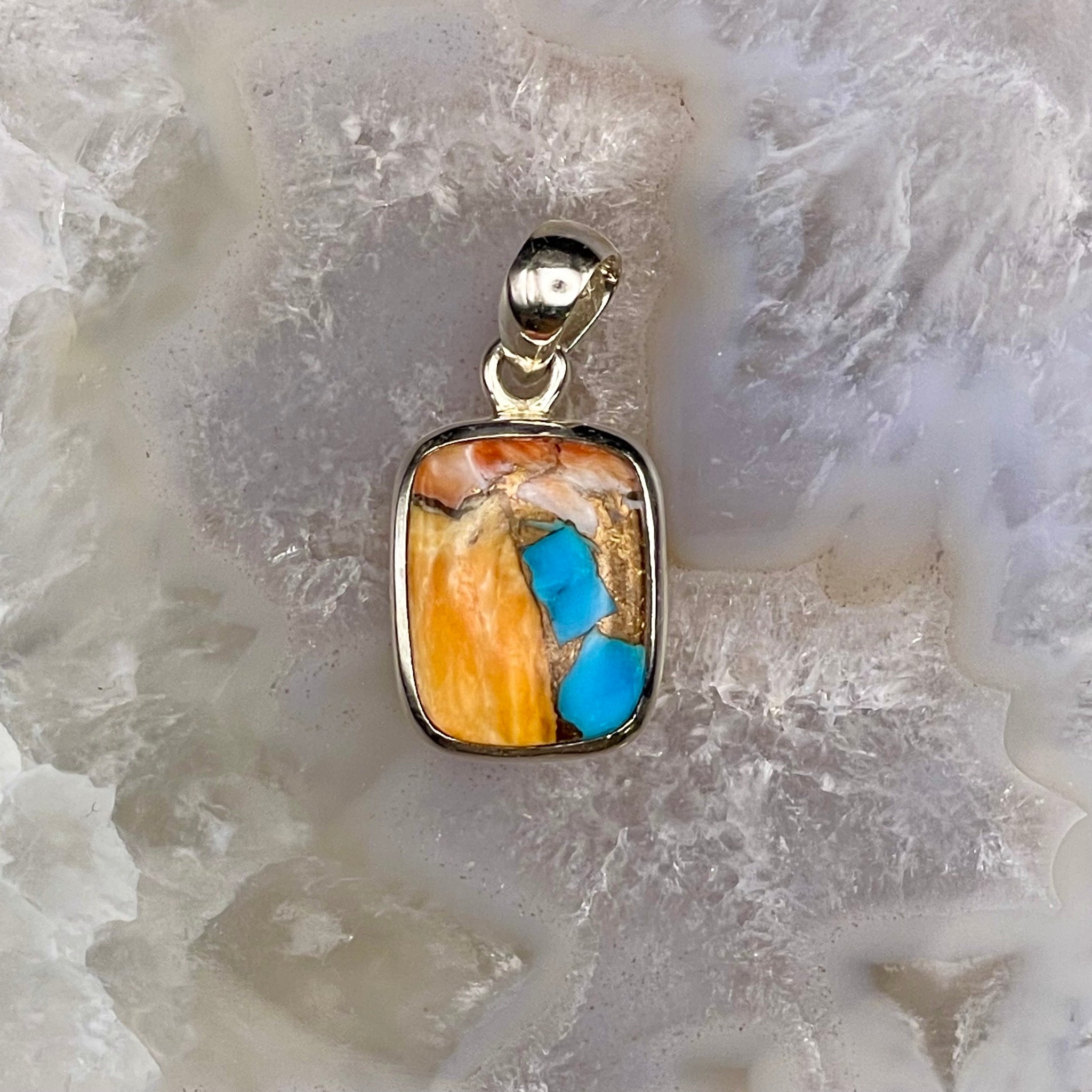 Square Mohave Copper Turquoise Pendant Sterling Silver