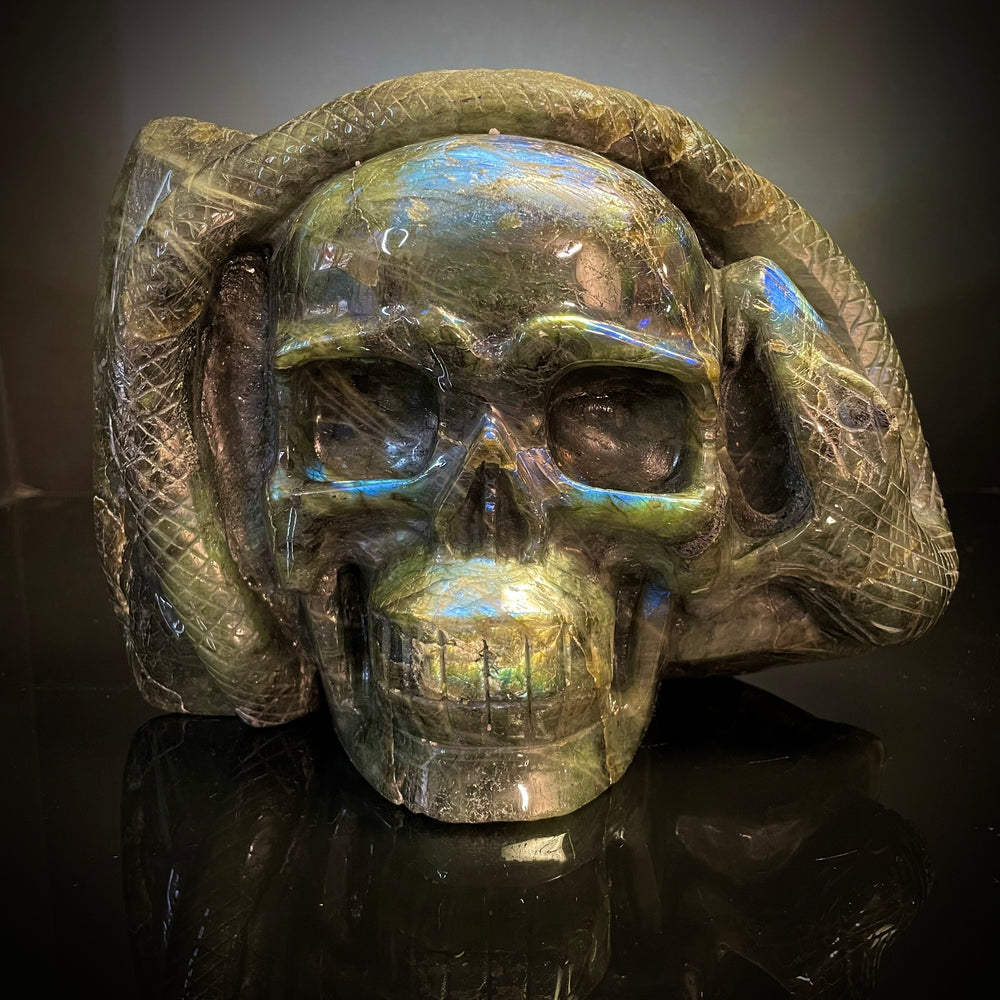 Labradorite Skull with Snake