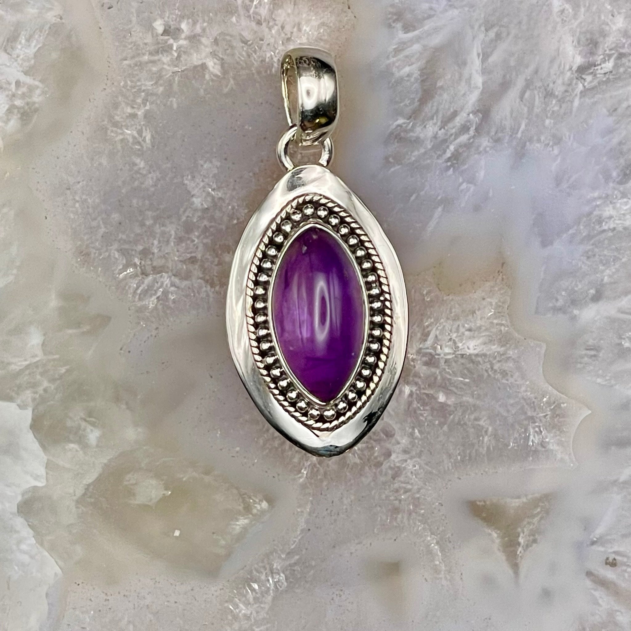 Oval Amethyst Pendant Sterling Silver