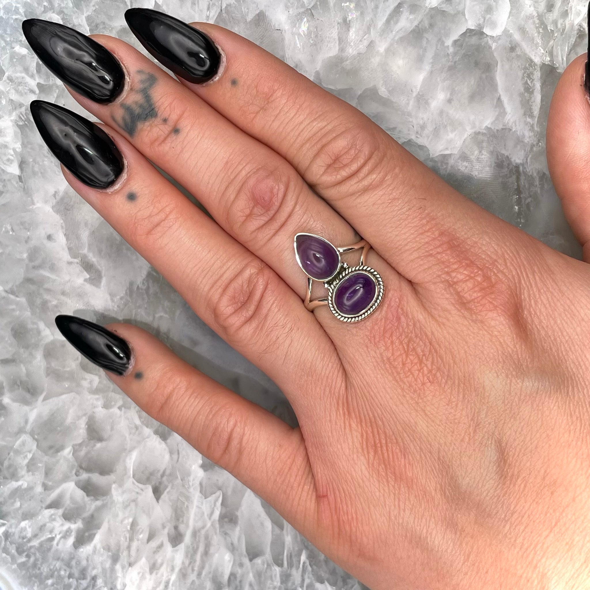 Two Stone Amethyst Ring Sterling Silver