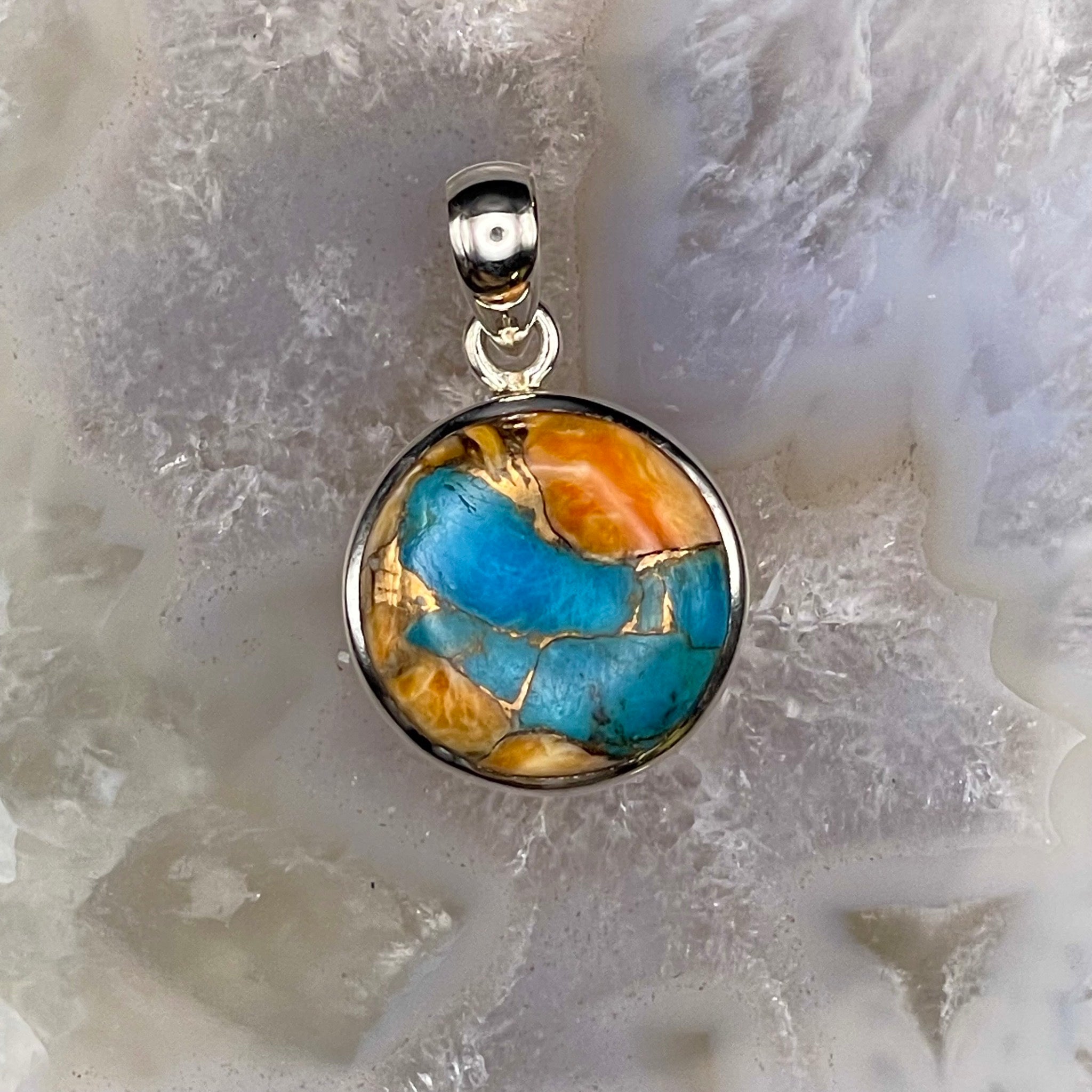 Round Mohave Copper Turquoise Pendant Sterling Silver