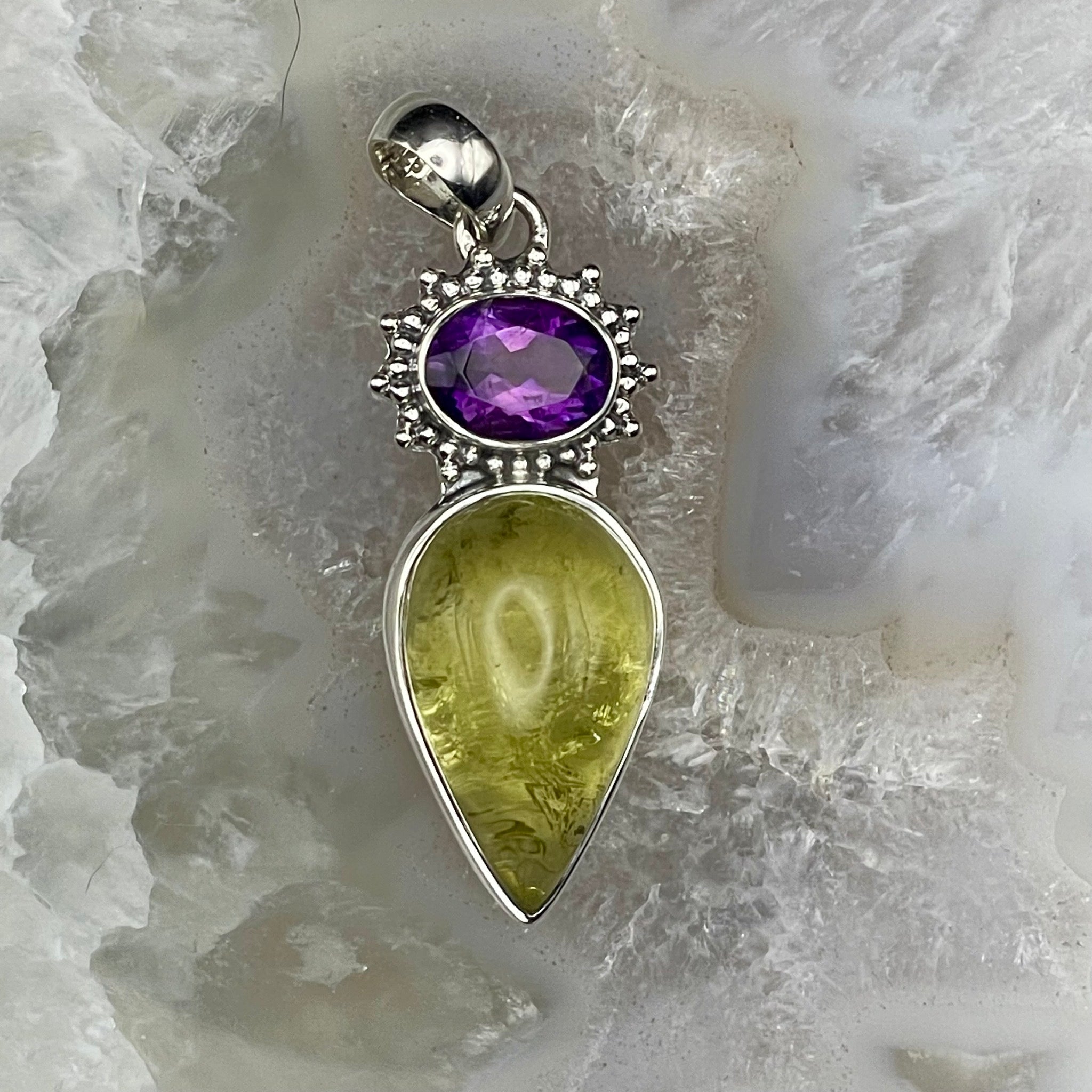 Citrine with Faceted Amethyst Pendant Sterling Silver