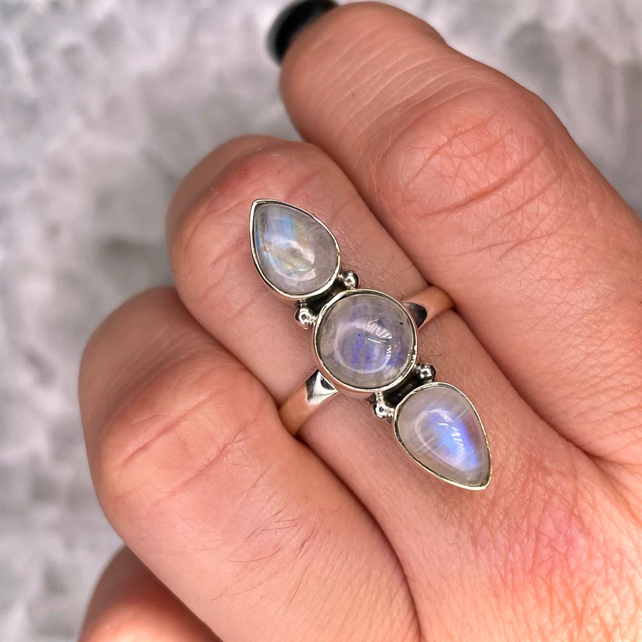 3 Stone Moonstone Ring Sterling Silver