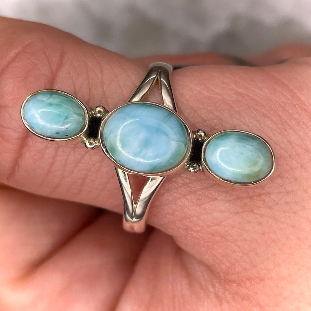 3 Stone Larimar Ring Sterling Silver