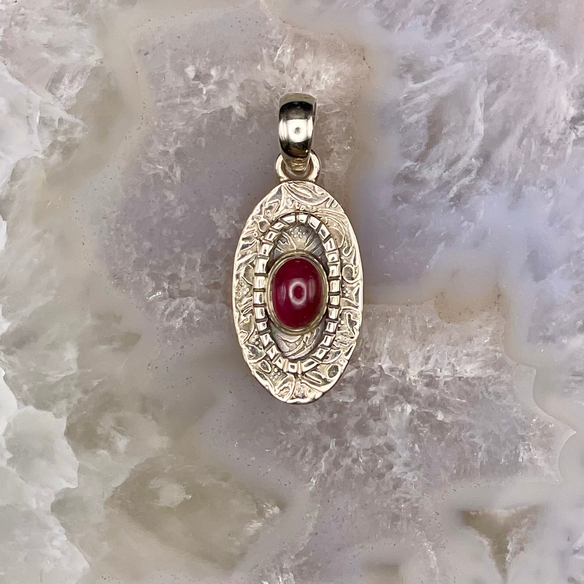 Oval Garnet Pendant Sterling Silver