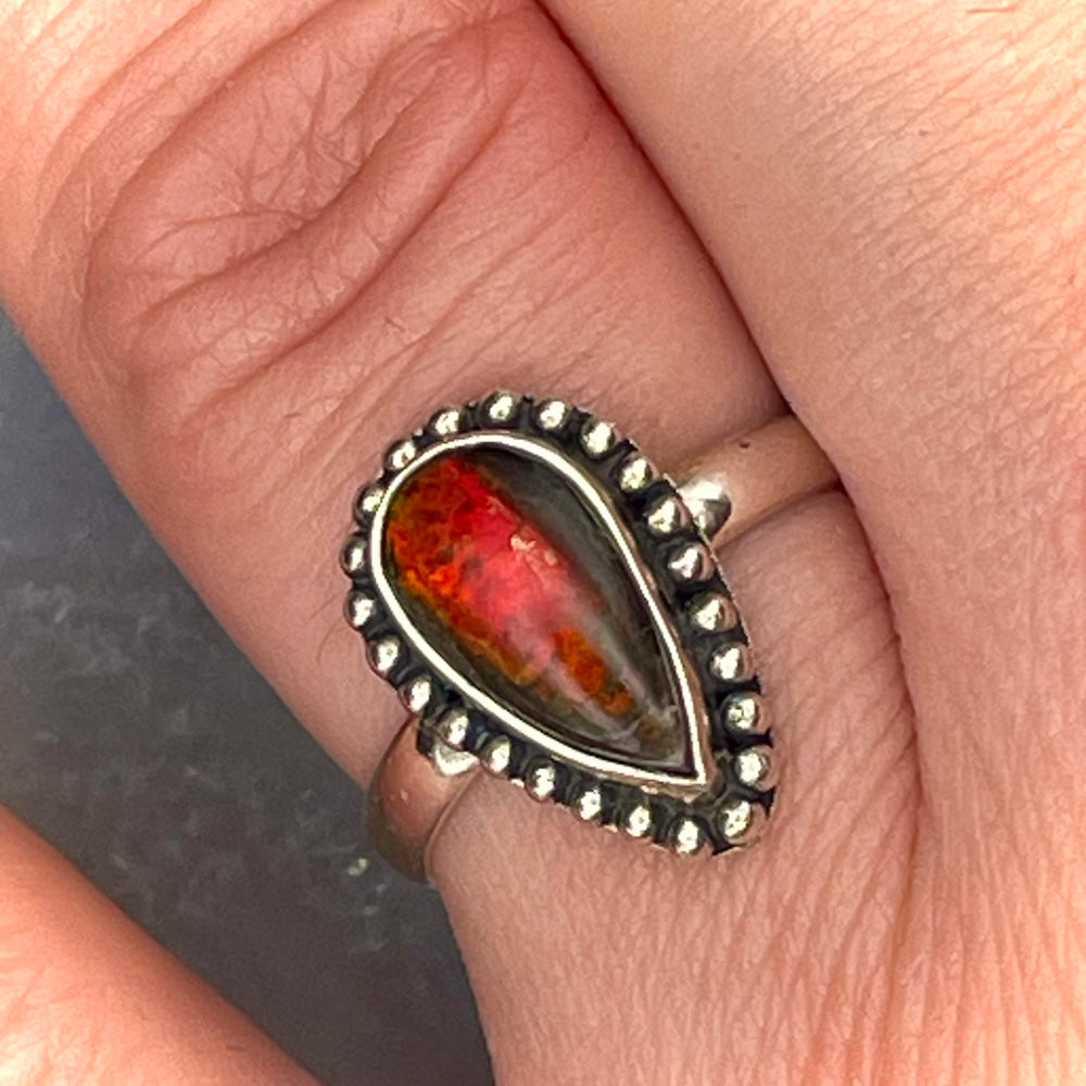 Teardrop Ammolite Ring Sterling Silver