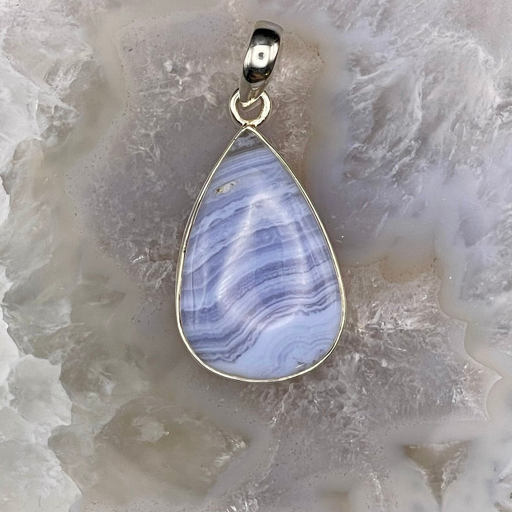 Teardrop Blue Lace Agate Pendant Sterling Silver