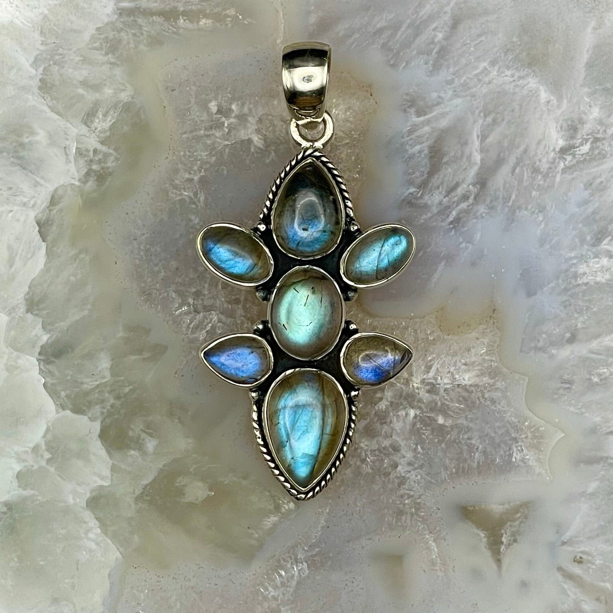 7 Stone Labradorite Pendant Sterling Silver