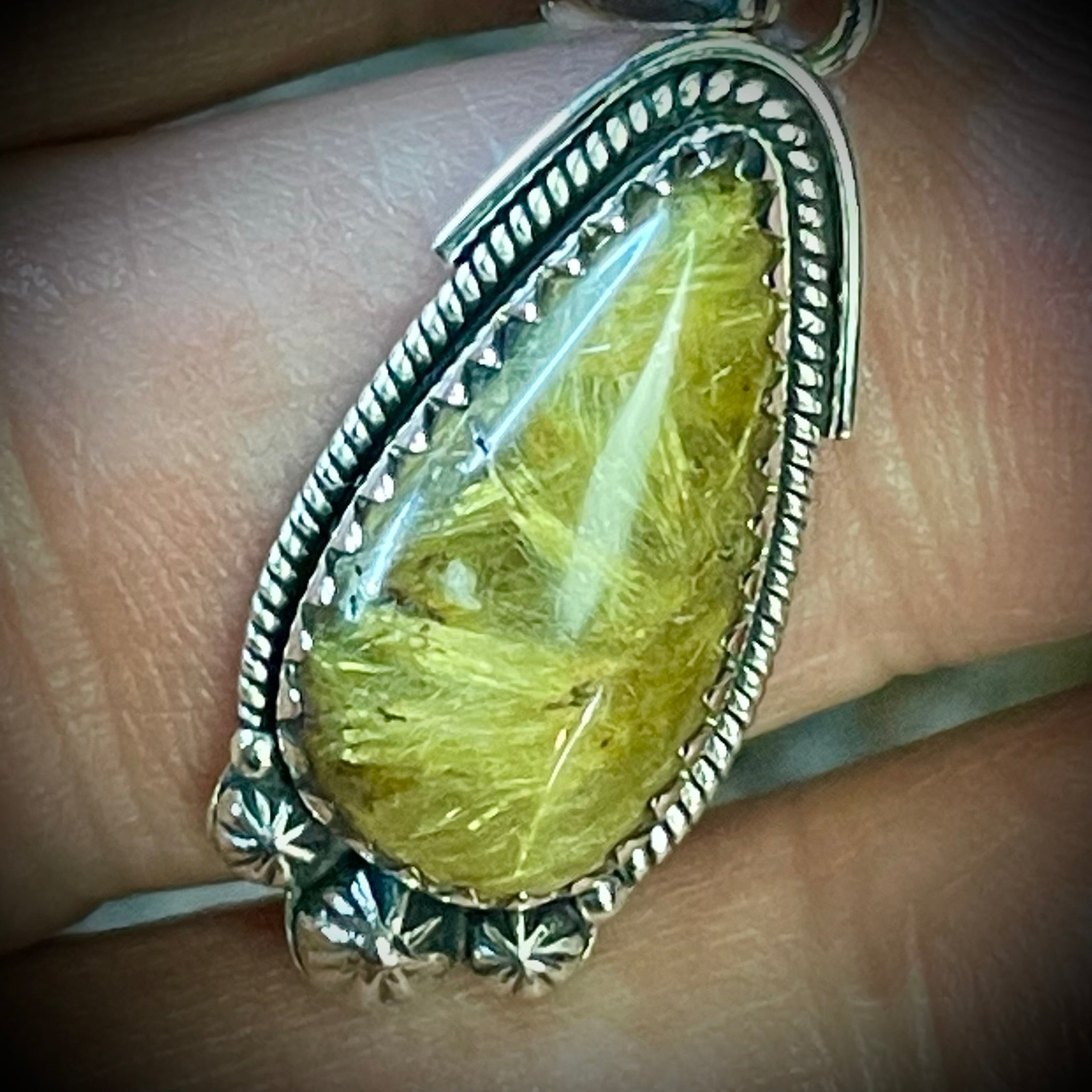 Rutilated Quartz Pendant Sterling Silver