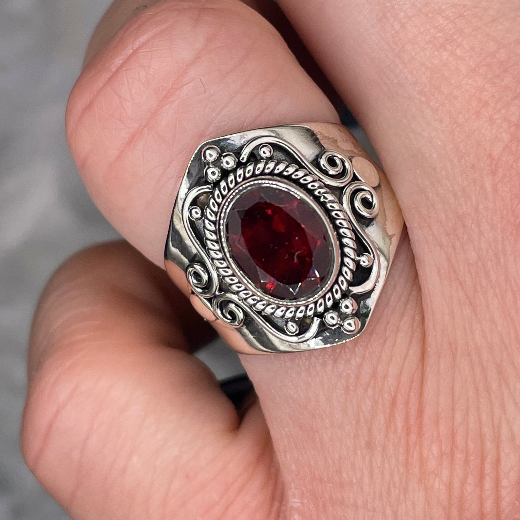 Oval Garnet Ring Sterling Silver